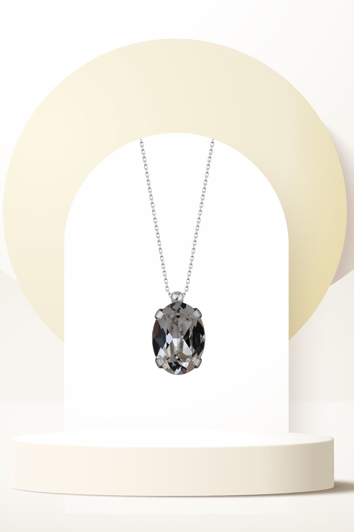 Swaroski Zirconia Crystal Taşlı Oval Tırnaklı Kolye Kadın Takı