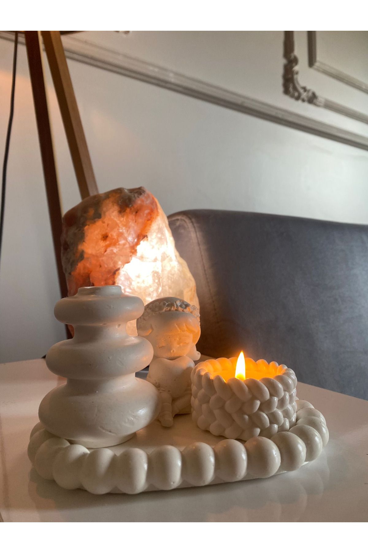 MD HOME ART Bohem Vazo kalpli kız 3d örgü ipek mumluk boncuklu tepsi set Dekor mumluk set