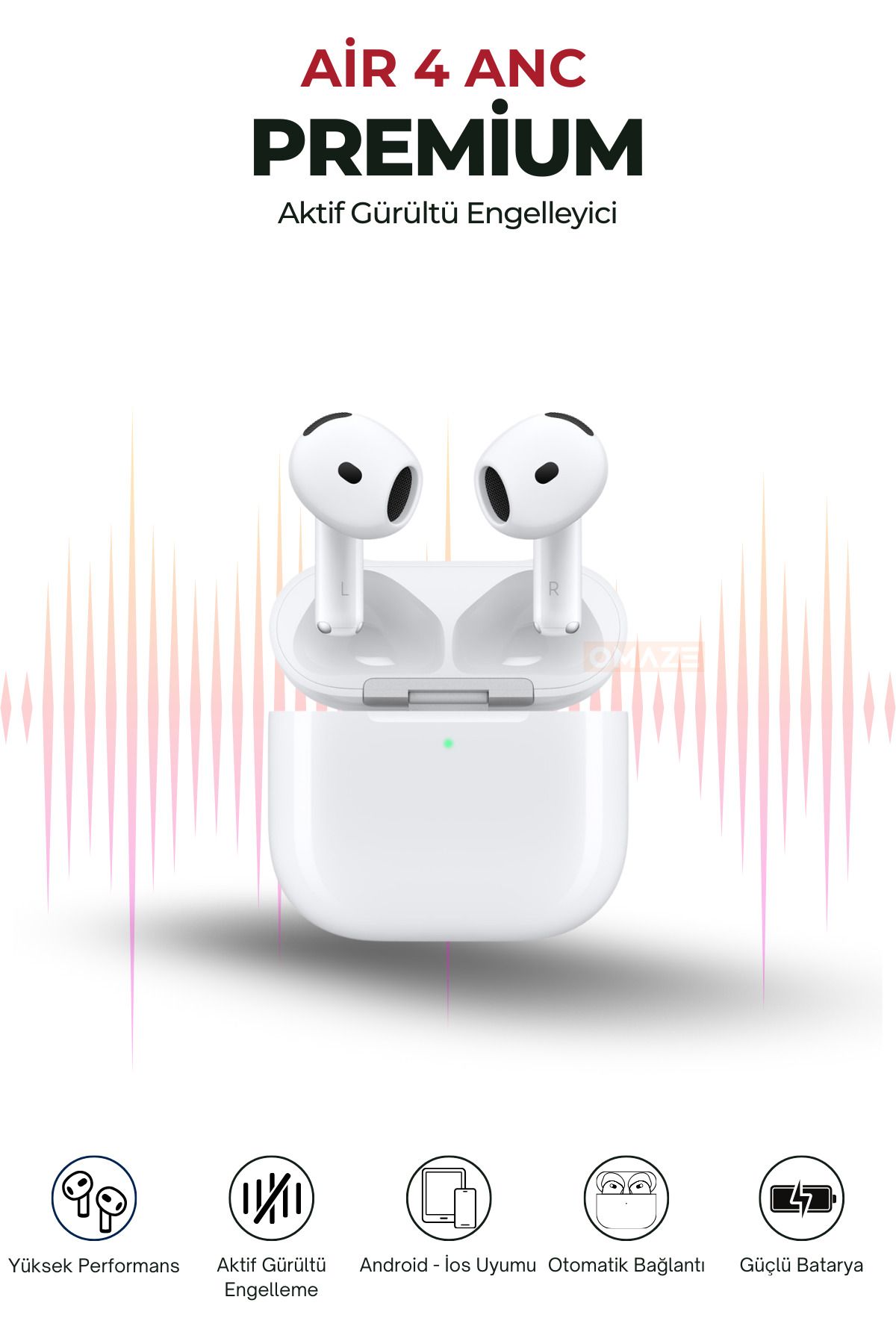 Omaze Air 4 Anc Premium Kablosuz Bluetooth Kulaklık Gürültü Engelleyici ve Şeffaf Mod