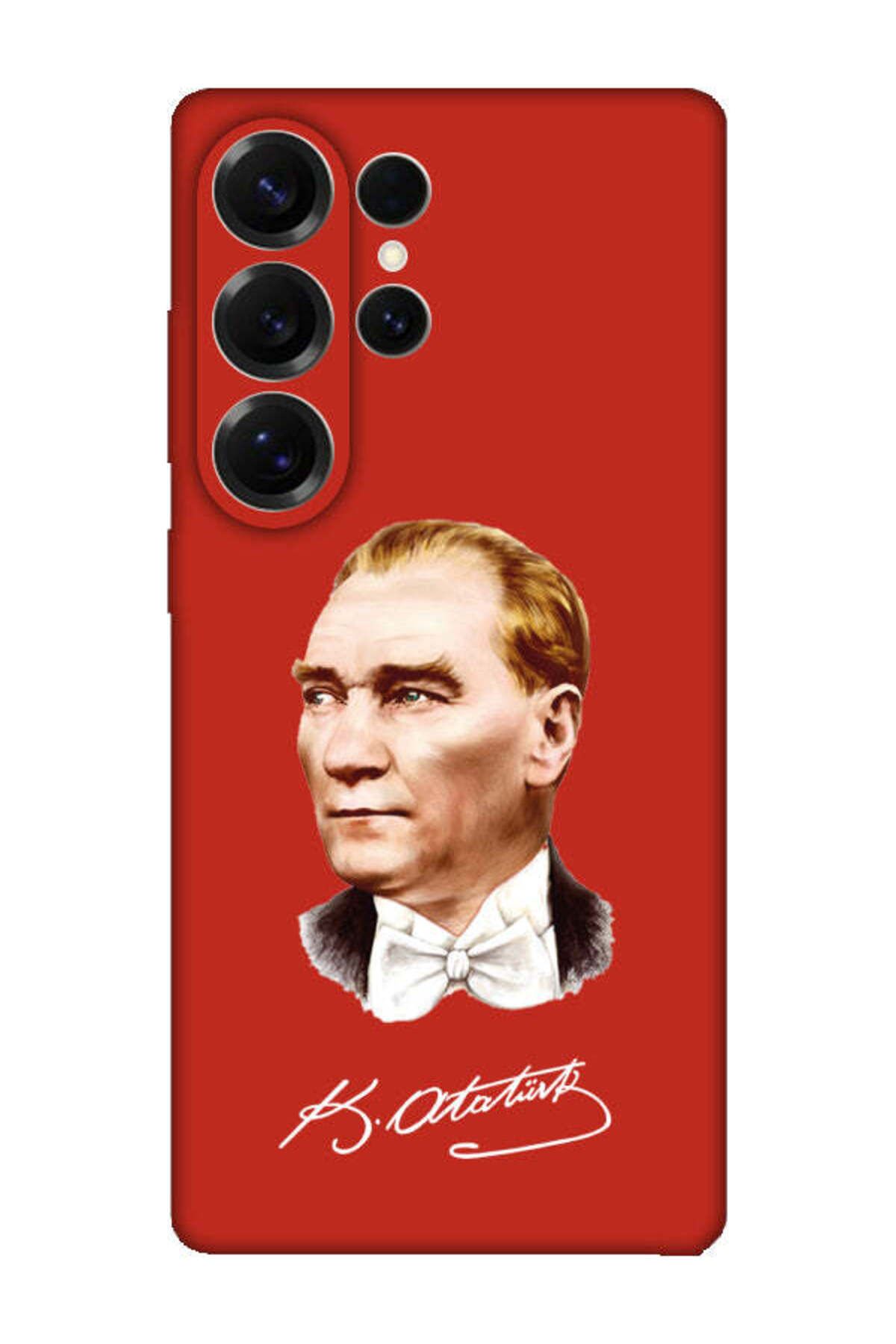 frondcase Samsung S25 Ultra Atatürk İmzalı Kırmızı Telefon Kılıfı