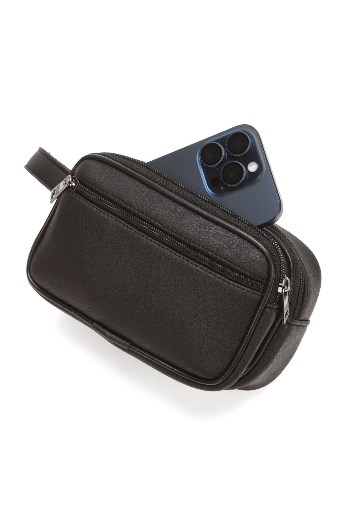Newish Polo Erkek Siyah Bileklik Kemerli Portföy Clutch Traş Kozmetik El Çantası
