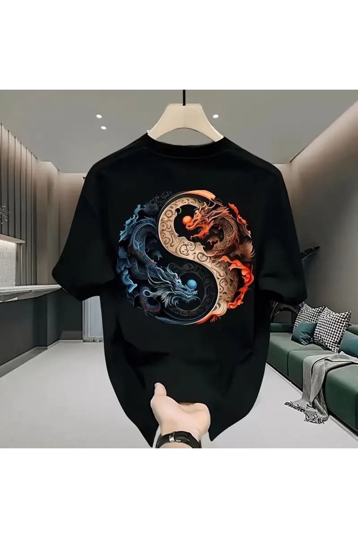 LAND MODA Yeni Ağır Ağırlık Saf Pamuk Yaz Amerikan Yüksek Sokak Büyük Boy Yuvarlak Yaka Kısa Kollu T-Shirt,