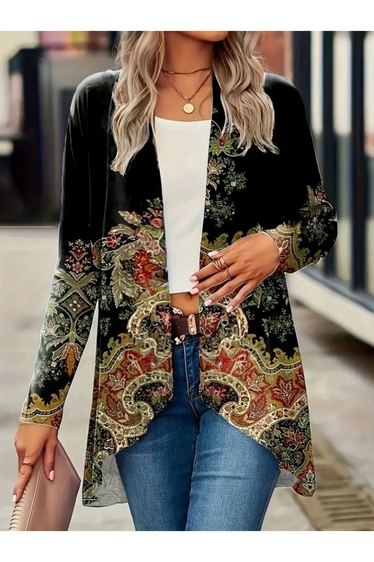 MODA Kadın Uzun Kollu önü Açık Desenli şardonlu Dalgıç Ceket