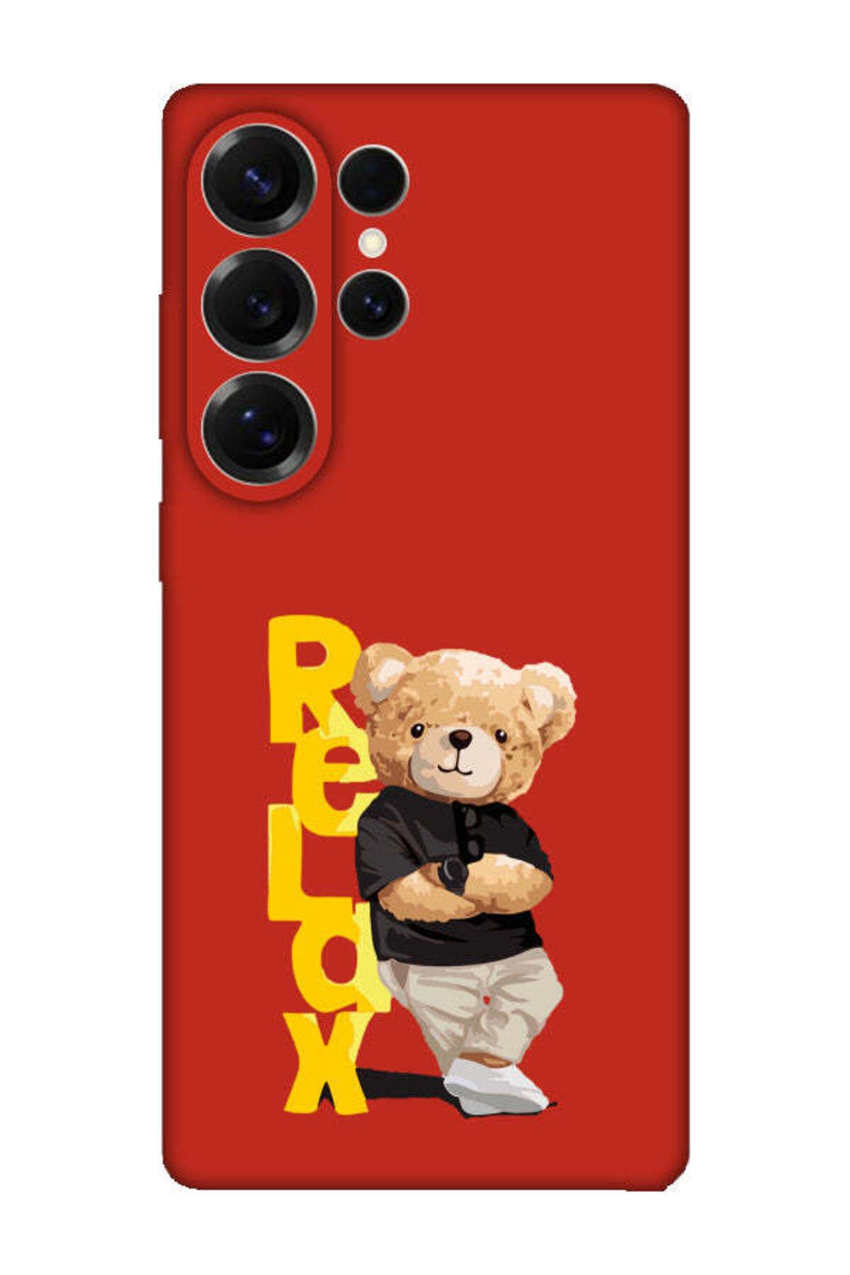 frondcase Samsung S25 Ultra Teddy Bear Relax Kırmızı Telefon Kılıfı