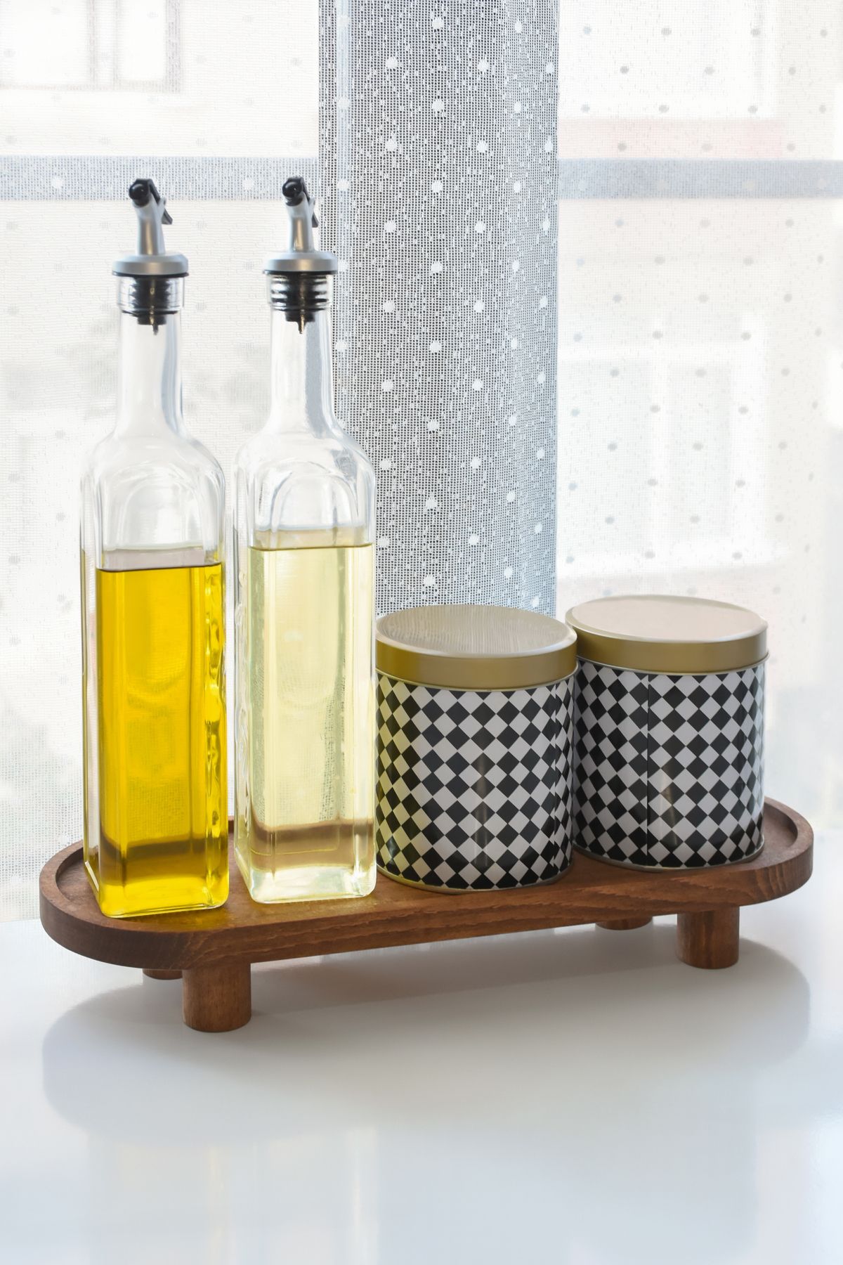 Koyu Renkli Ahşap Ayaklı Düzenleyici Sunumluk Servis Tabağı Ayaklı Sunumluk Mutfak Banyo Stand