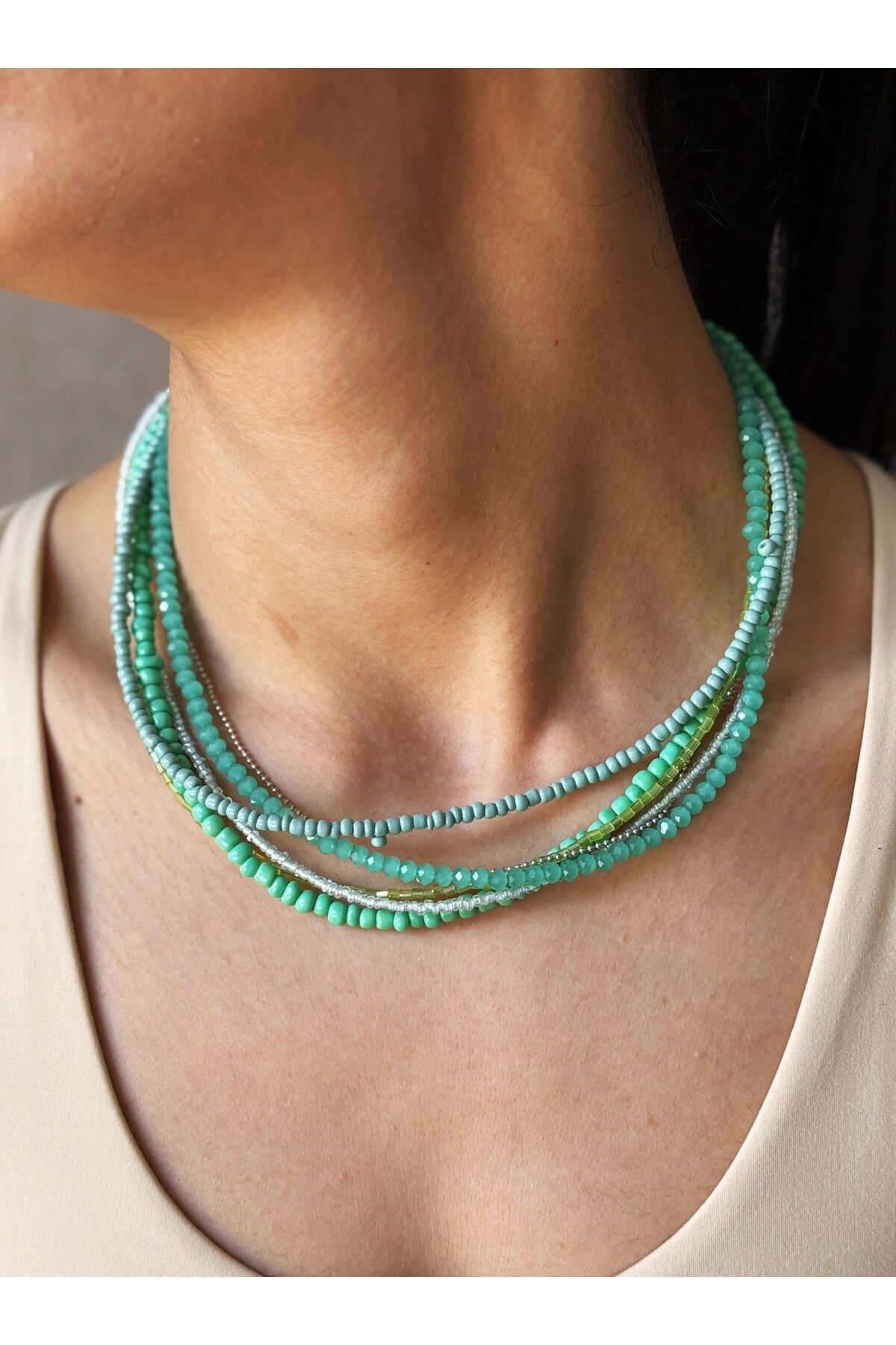 dela otantik El Yapımı Çok Sıralı Boncuklu Otantik Kalın Kolye - Etnik Bohem Vintage Bijuteri Takı Jewelry