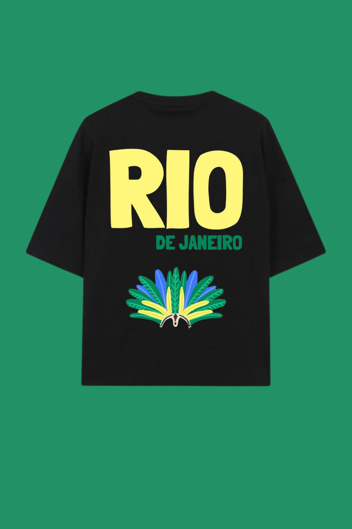 Dupe Design RIO DE JANEIRO Baskılı Oversize Unisex Siyah T-shirt
