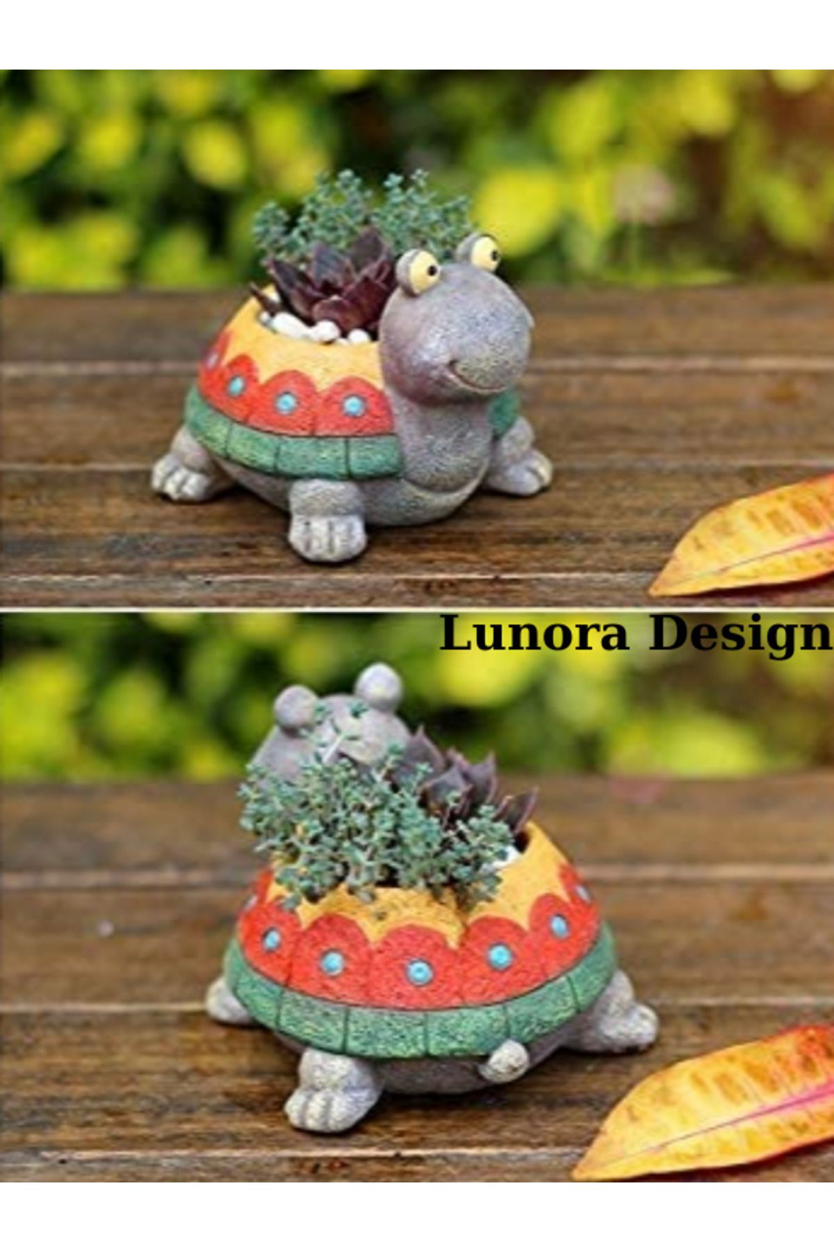 Lunora Design Renkli Kaplumbağa Figürlü Sukulent Saksı | Lunora Design