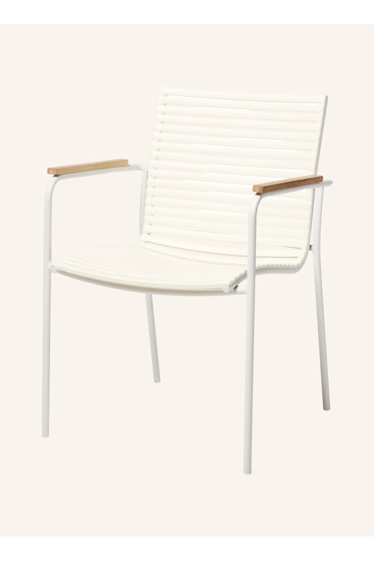 CINAS Mood Classic Bahçe Sandalyesi Teak Kollu Alüminyum Gövde Beyaz 60x56x84 cm