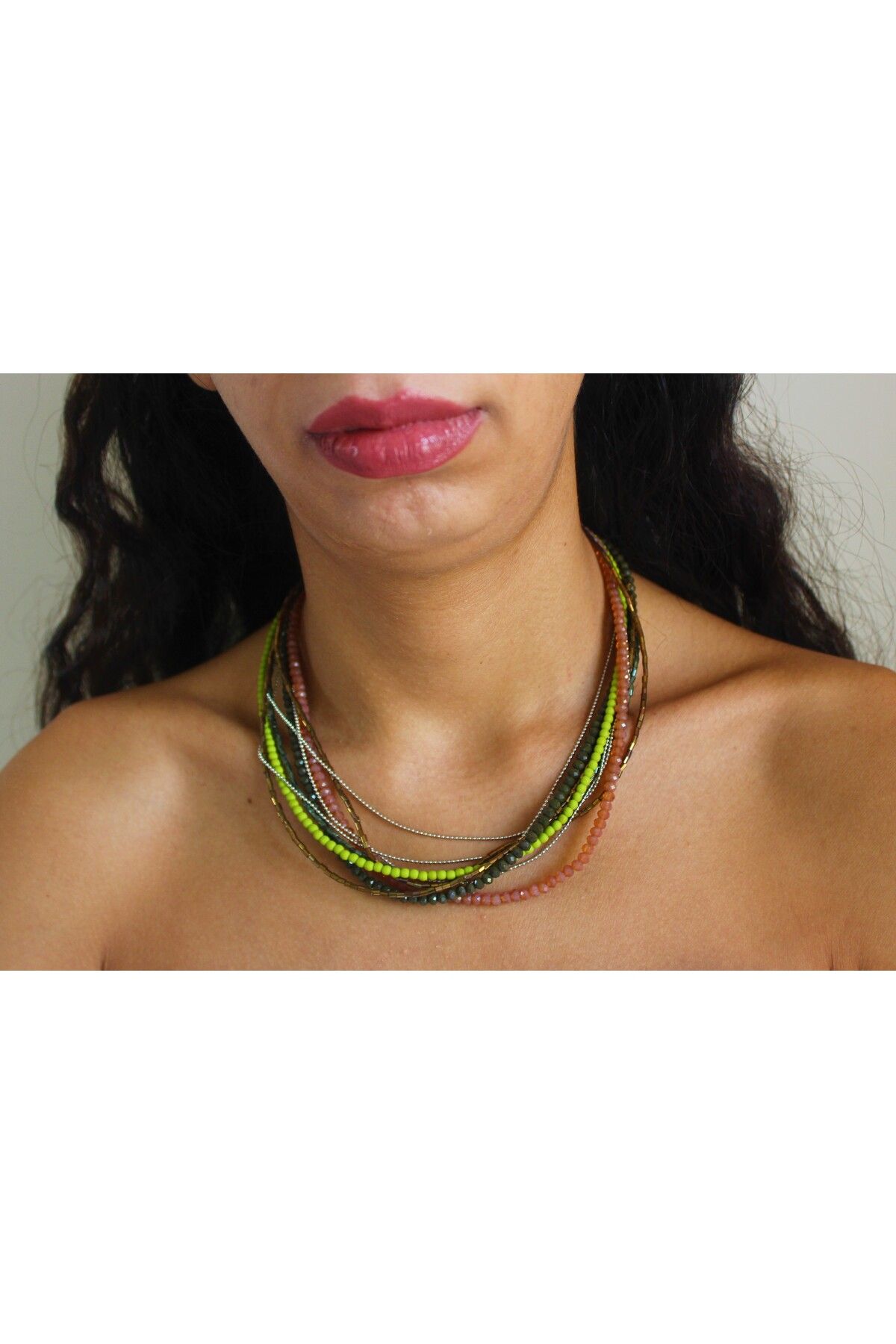 dela otantik El Yapımı Çok Sıralı Boncuklu Otantik Kalın Kolye - Etnik Bohem Vintage Bijuteri Takı Jewelry