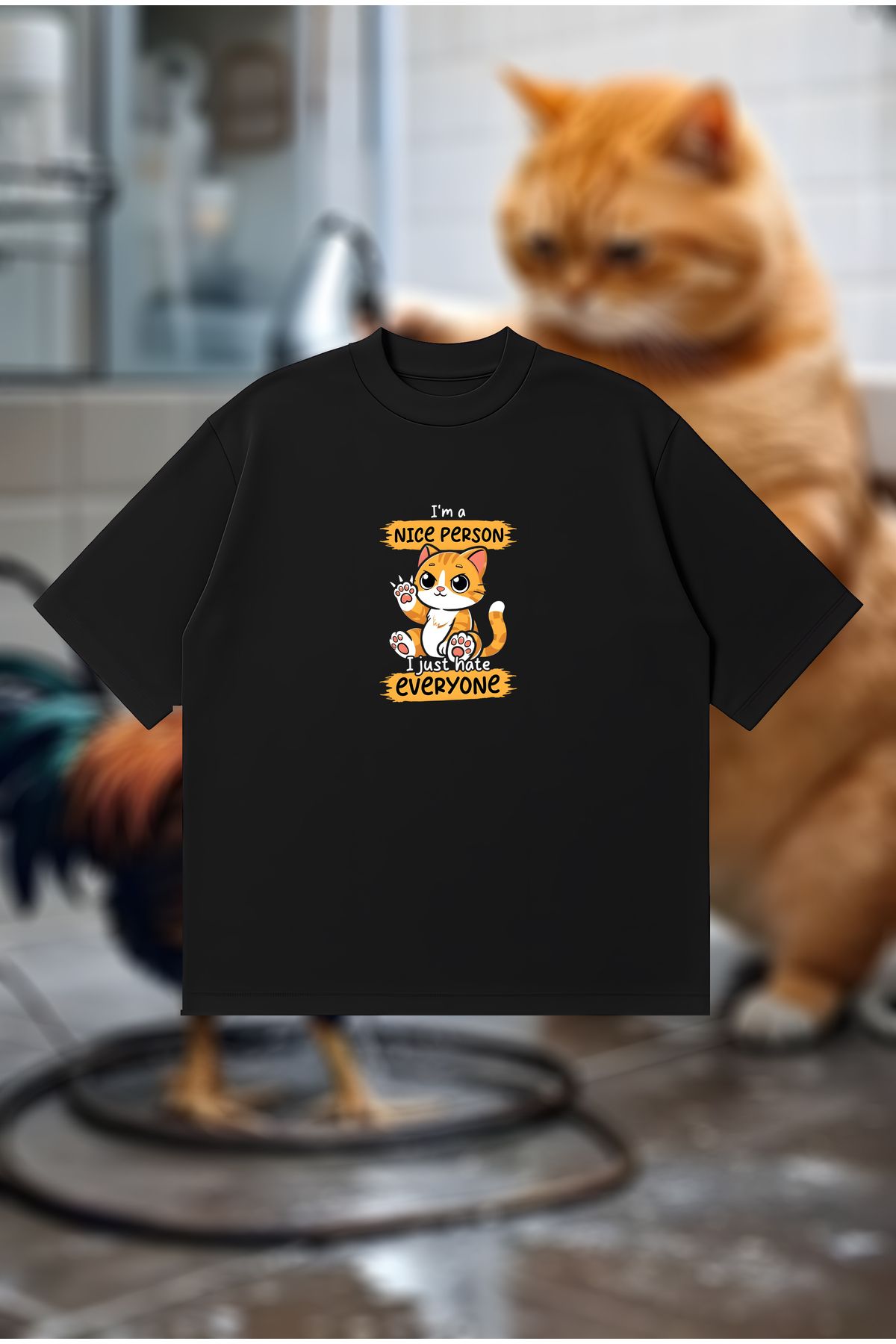 PURE POWER Hater Kedi Boxy Fit Oversize Unisex Tshirt – Baskılı Tişört | Streetwear