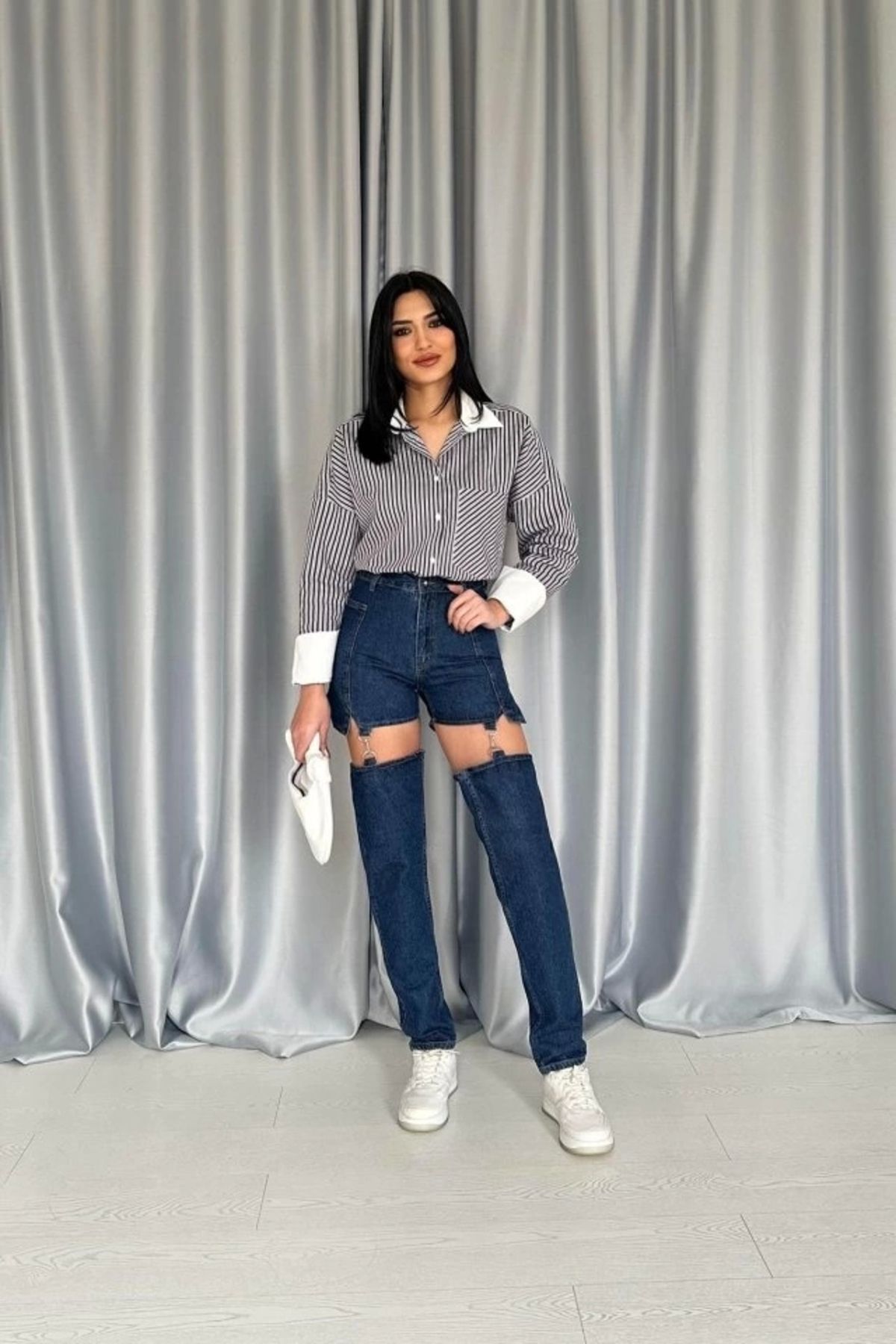 MODA avi Askılı İki Parça Jeans Pantolon