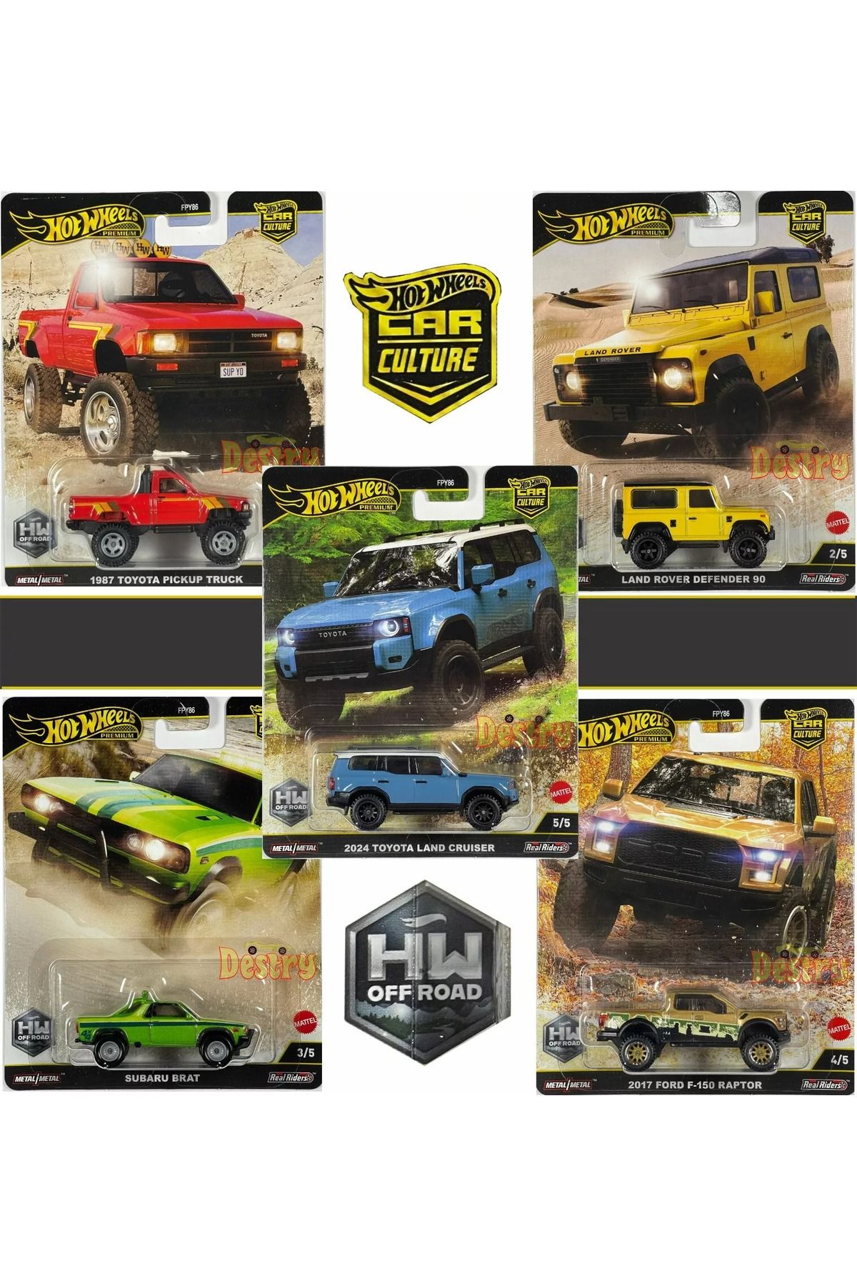 HOT WHEELS Premium HW Off-Road 5'li Set – Toyota, Land Rover, Ford, Subaru (Car Culture Serisi)