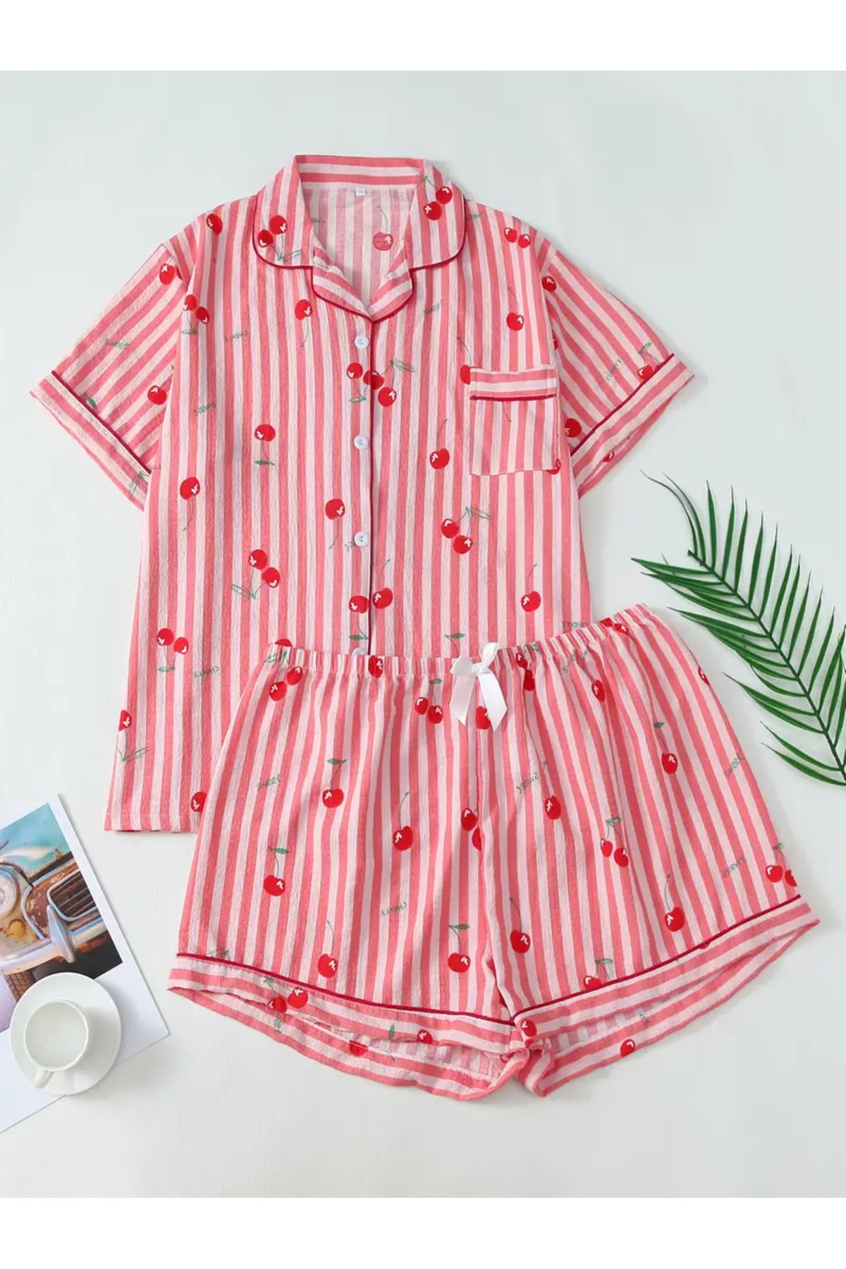 İthal Kadın Tiril Kumaş Şortlu Gömlek Pijama Takımı