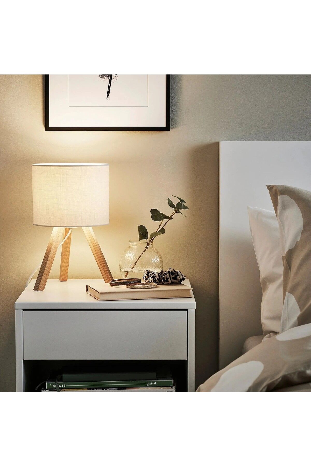 IKEA Ahşap Ayaklı Lamba 18x30 Cm İkea Masa Üstü Abajur Başucu Gece Lambası Lambader