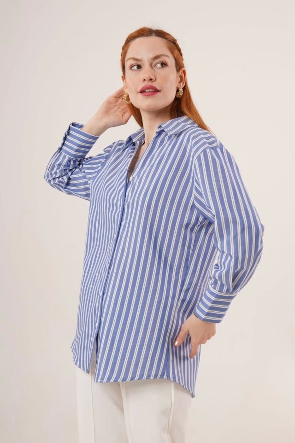 MODA Çift Çizgi Geçişli Düğmeli avi Gömlek