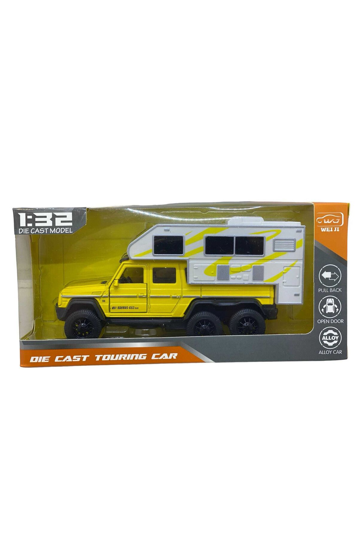 JPT-Mercedes Camper Off-Road Brabus Model, 1:32 Scale, with Interactive Functions, Yellow Color 4