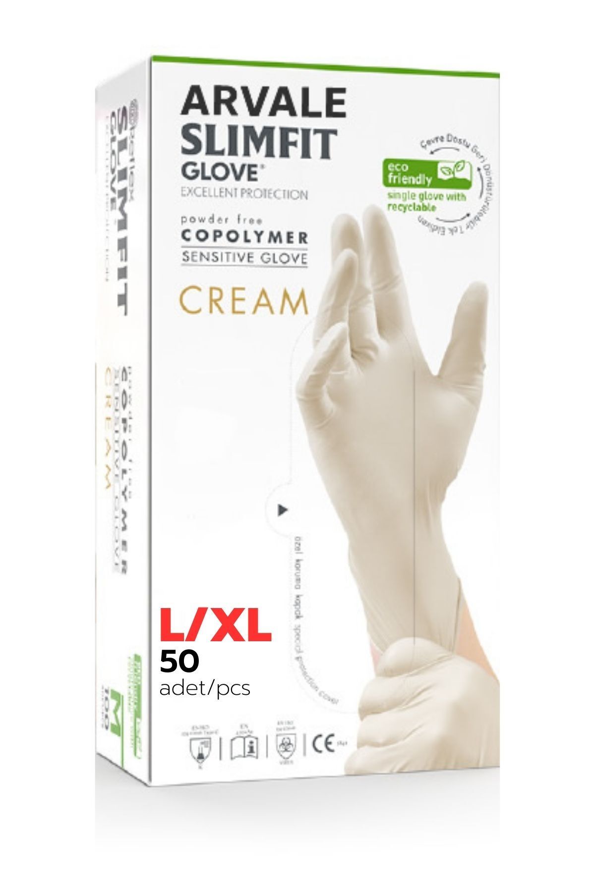 ARVALE 50'li Slimfit Copolymer Eldiven L/XL Beden KREM