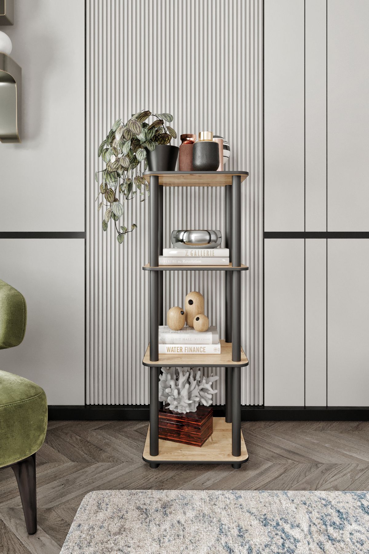 RC HOME Dekoratif 4 Raflı Yuvarlak Kitaplık