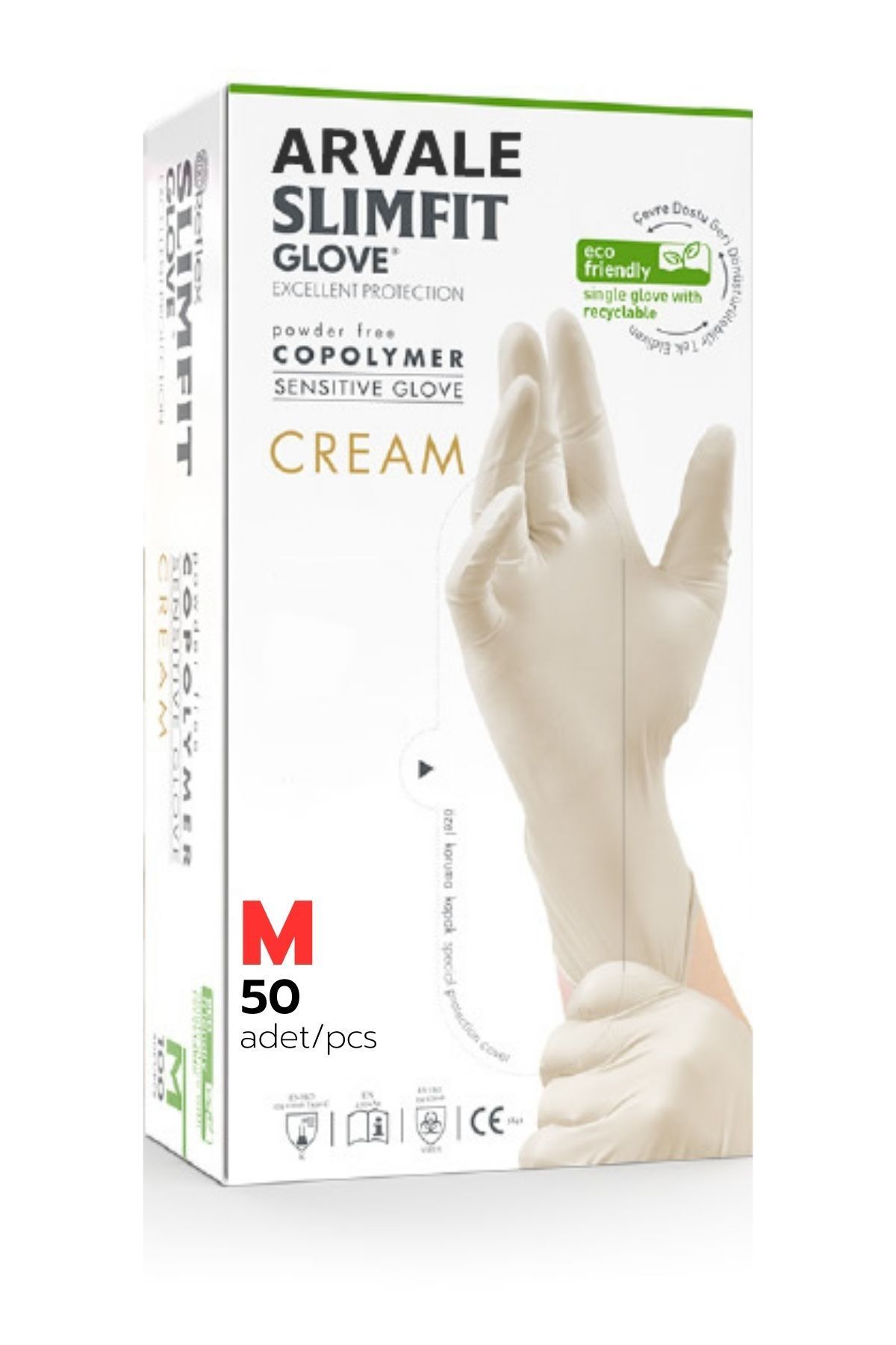 ARVALE 50'li Slimfit Copolymer Eldiven M Beden KREM