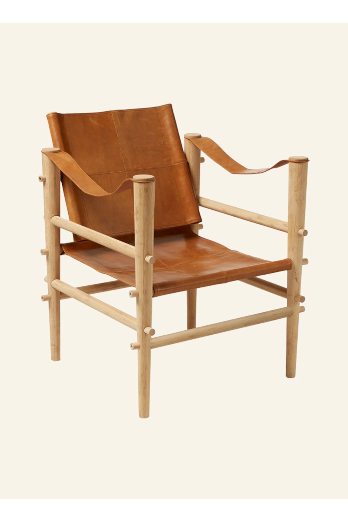 CINAS Noble Safari Lounge Koltuk Bambus Gövde Deri Oturum Skandinav Tarz 61x59x79 cm