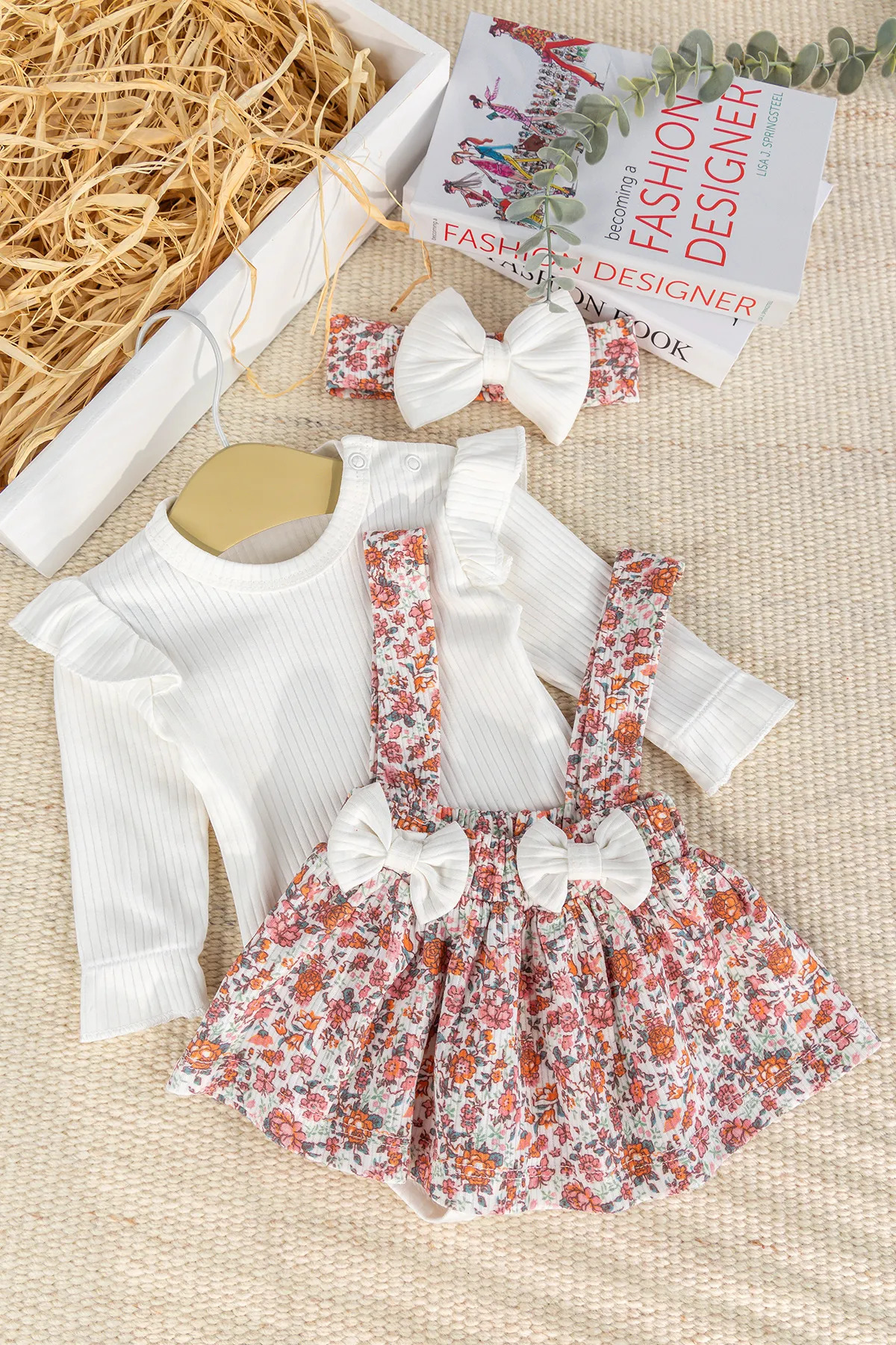 Babymod Fiyonklu Bandanalı 100% Pamuk Şık Kız Bebek Jile Etek Elbise fotoğrafı 2 (önizleme)