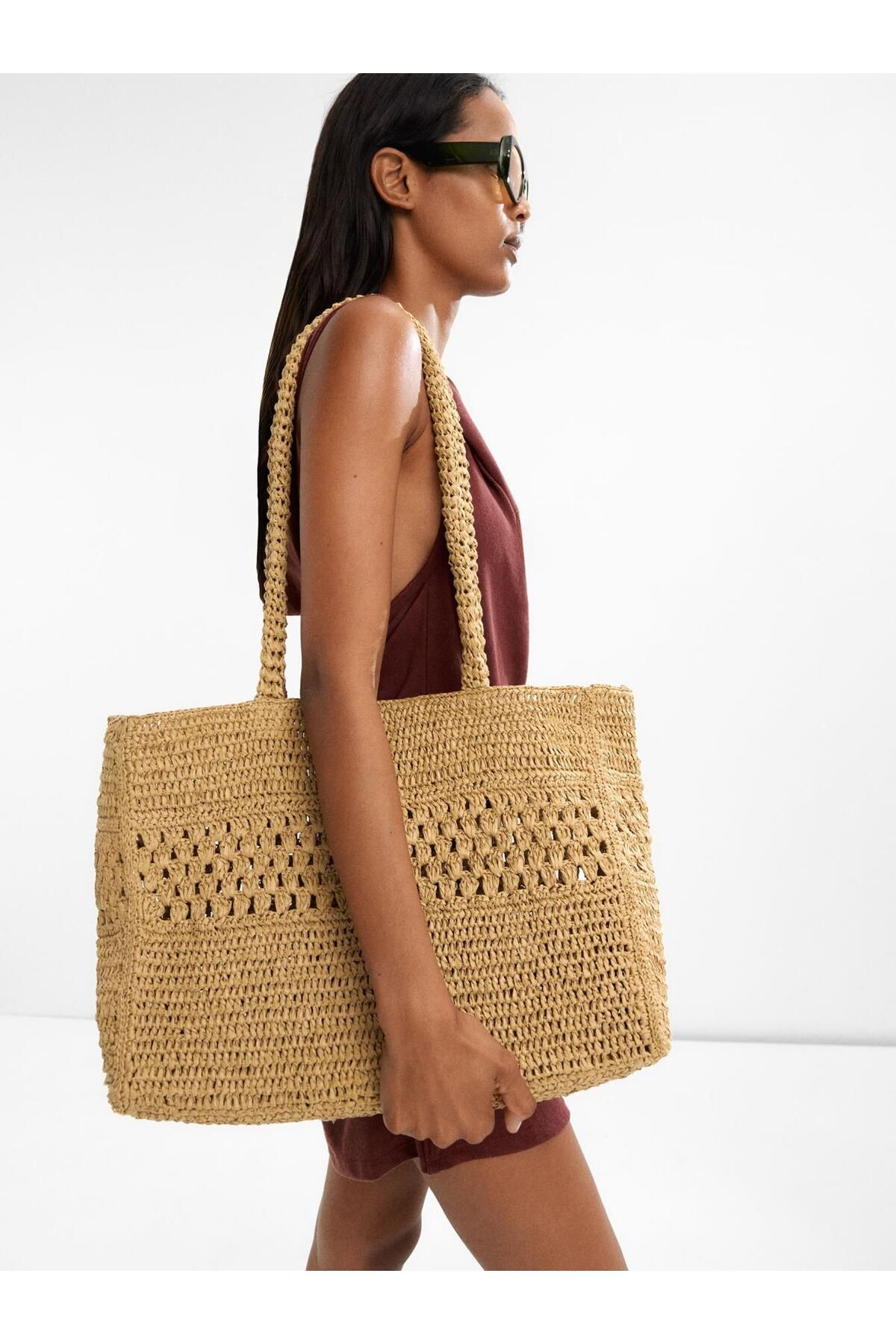 PARFOIS Hasır Görünümlü Örgü Detaylı Shopper Çanta.