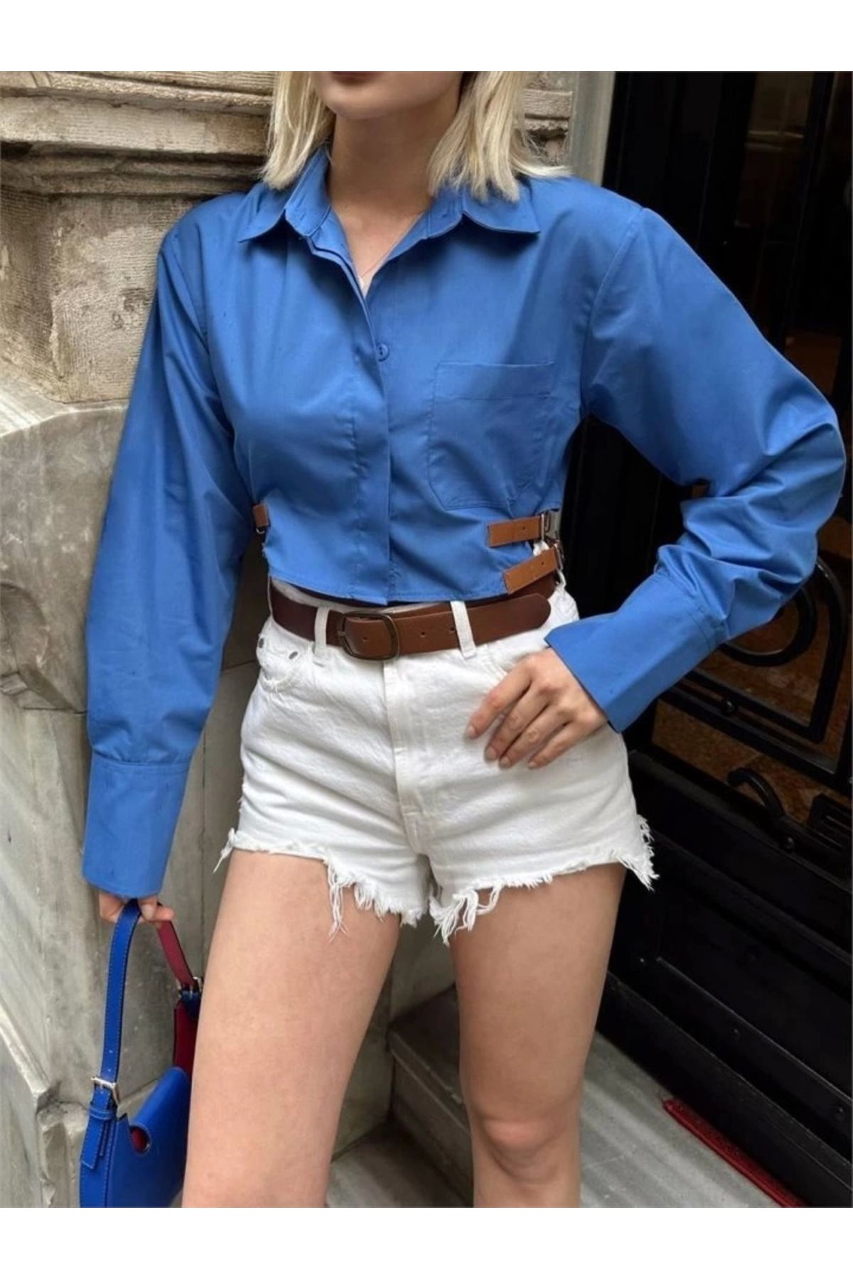 MODA GÖEK POPİN CROP YAN ÇİFT KEER DETAYI avi