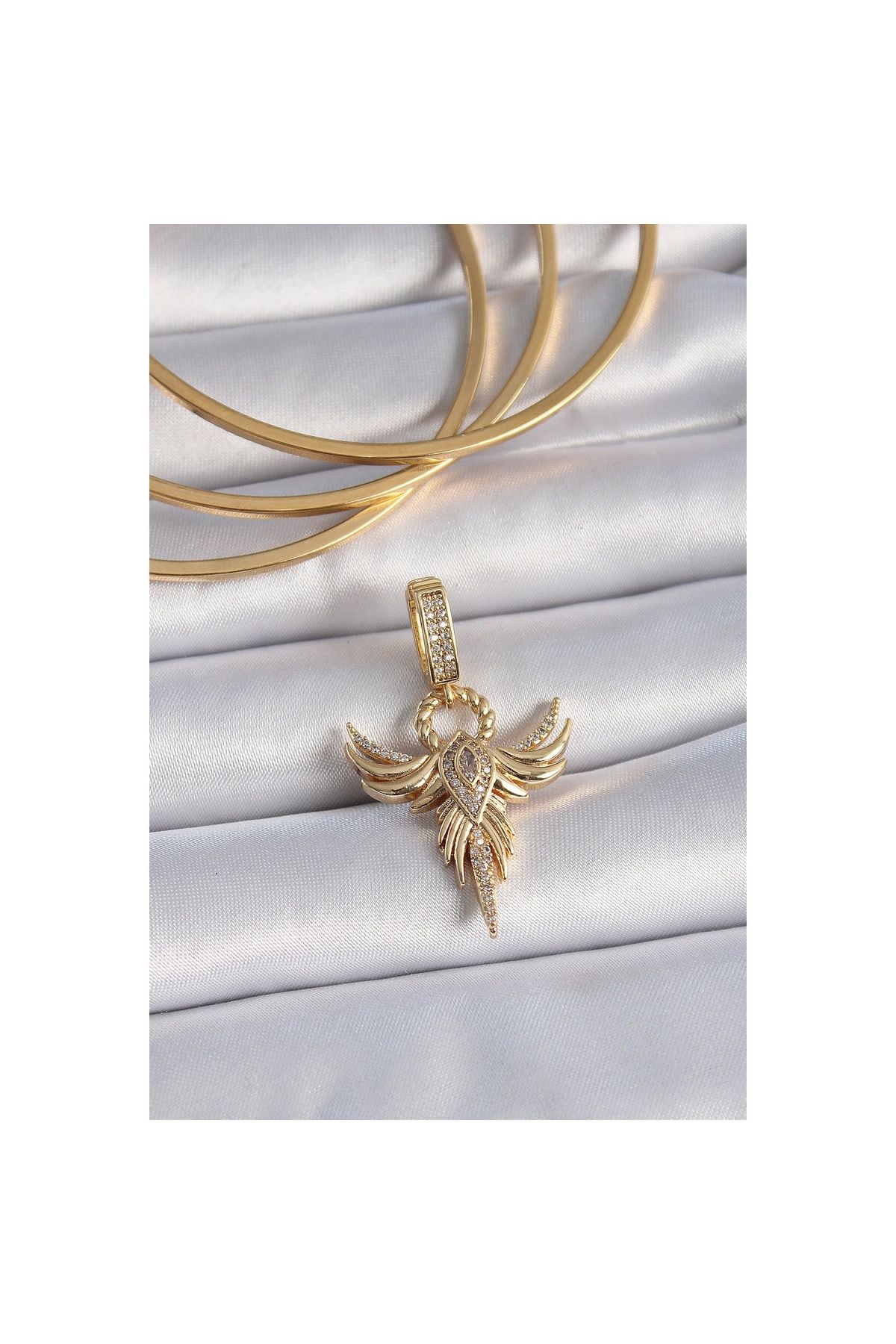 maarketim Pirinç Gold Renk Zirkon Taşlı Anka Kuşu Model Ajda Charm