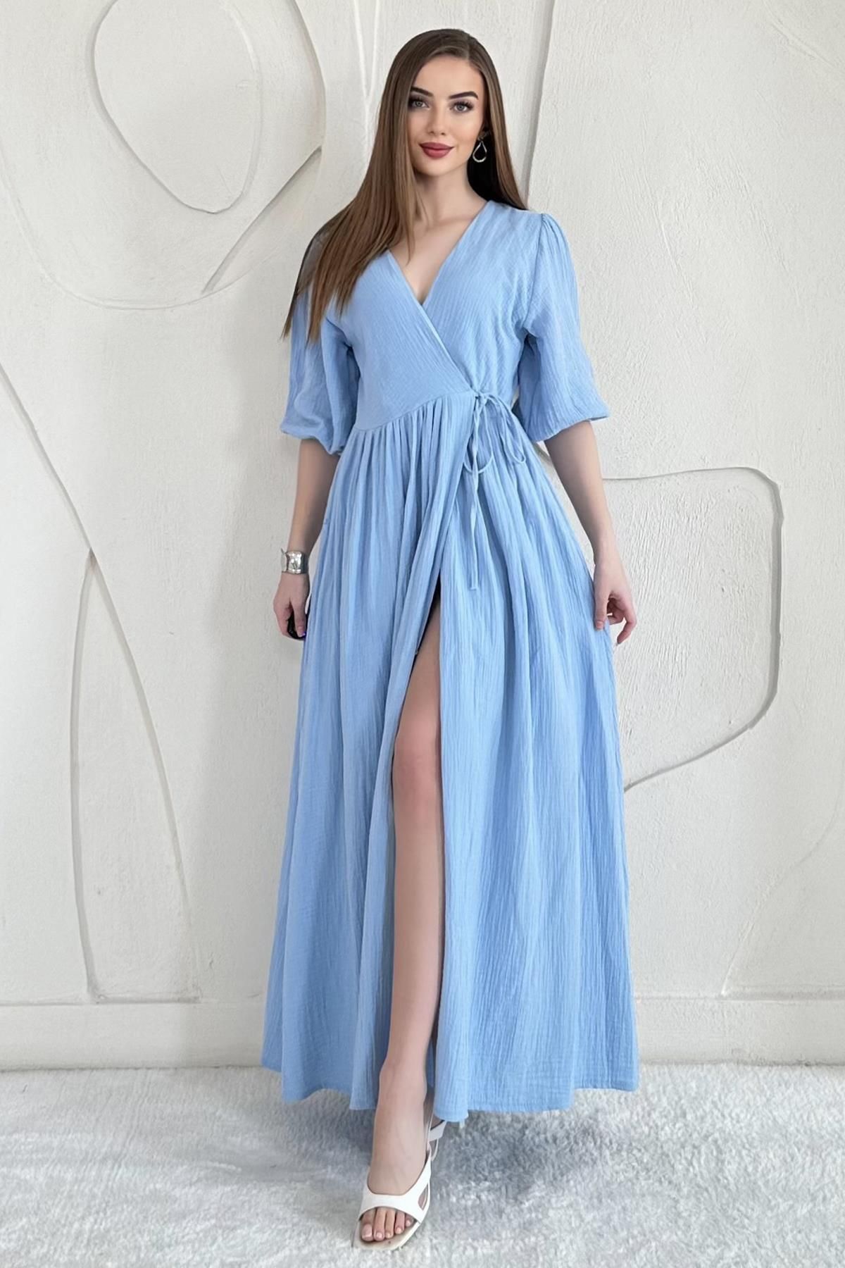 Elbee Fashion Woman Bağlama Detaylı Müslin Elbise