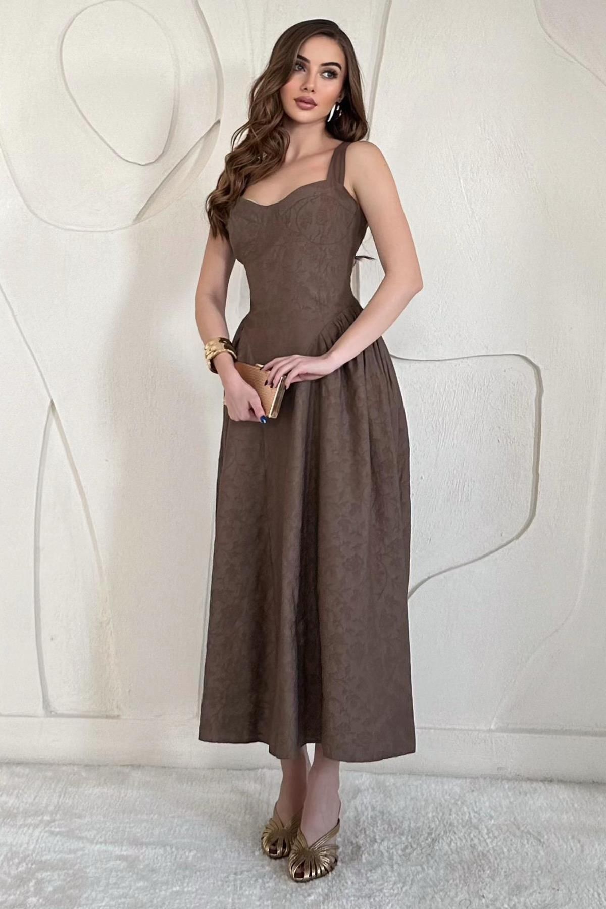 Elbee Fashion Woman Göğüs Kulplu Kloş Elbise