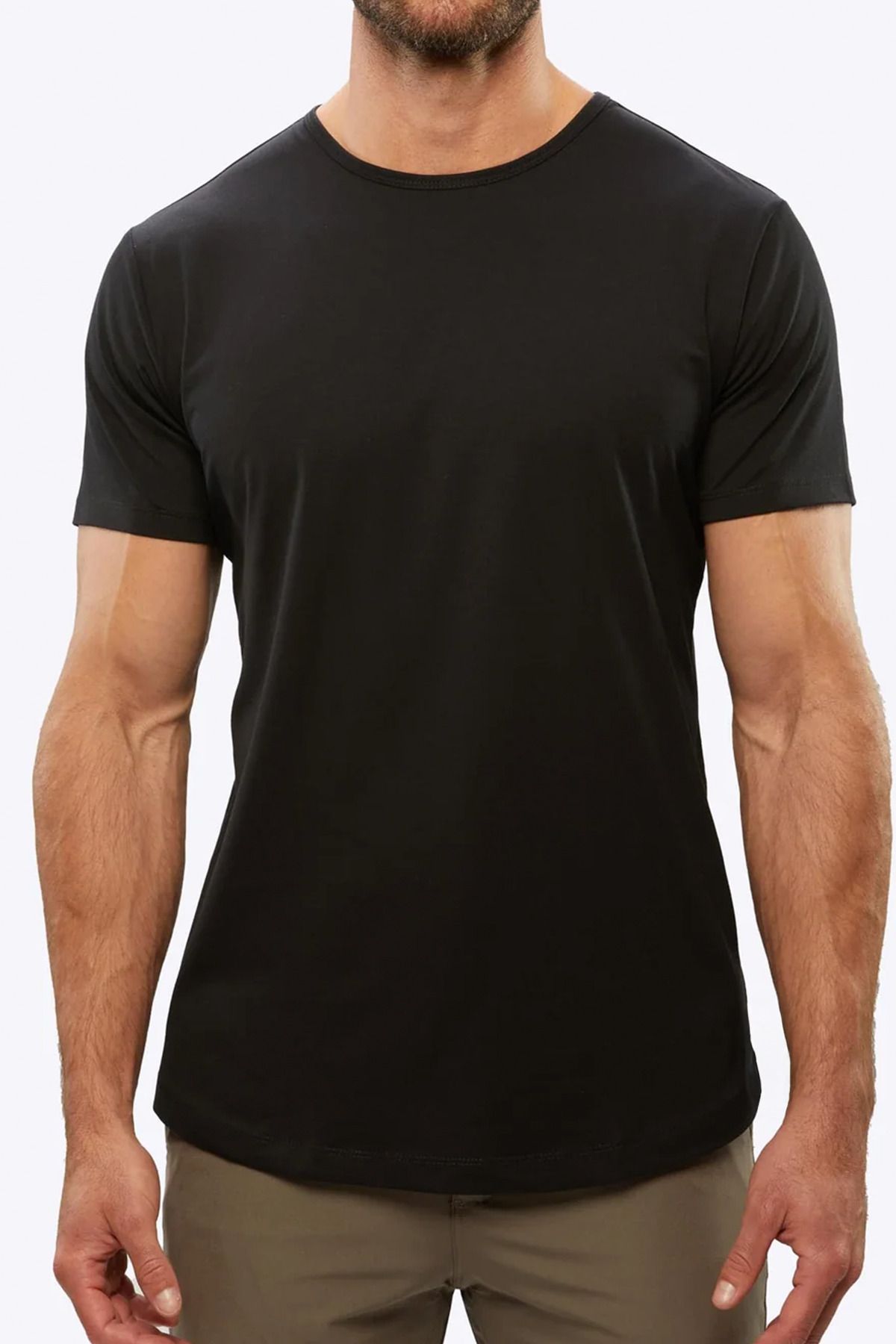 QMARI Oval Kesim Siyah Erkek Tişört | Regular Fit | Kısa Kollu Bisiklet Yaka Modern Tarz | %100 Pamuk