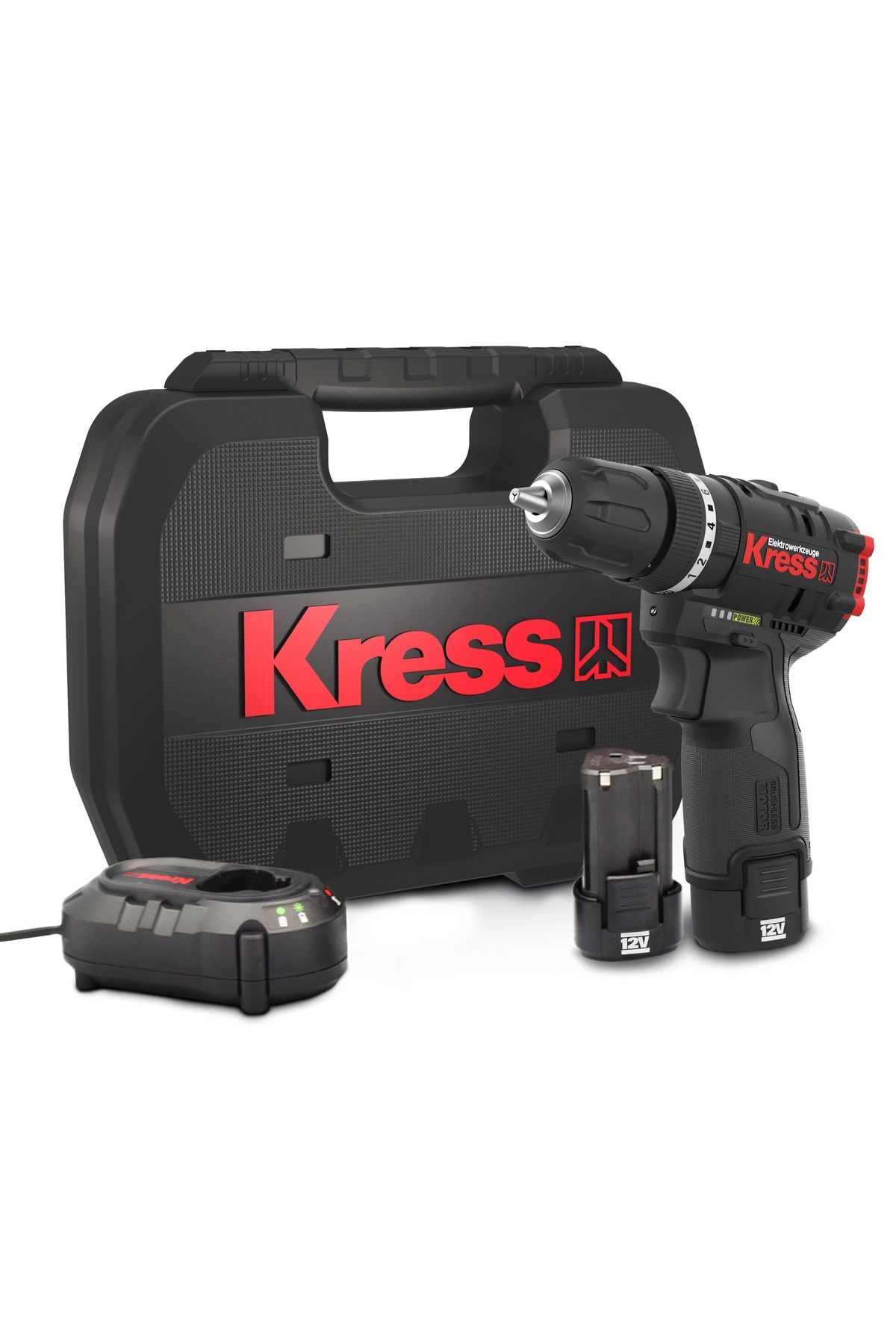 ShopNova Kress KUC12 12Volt/2.0Ah Li-ion Çift Akülü Kömürsüz Profesyonel Şarjlı Darbeli Matkap