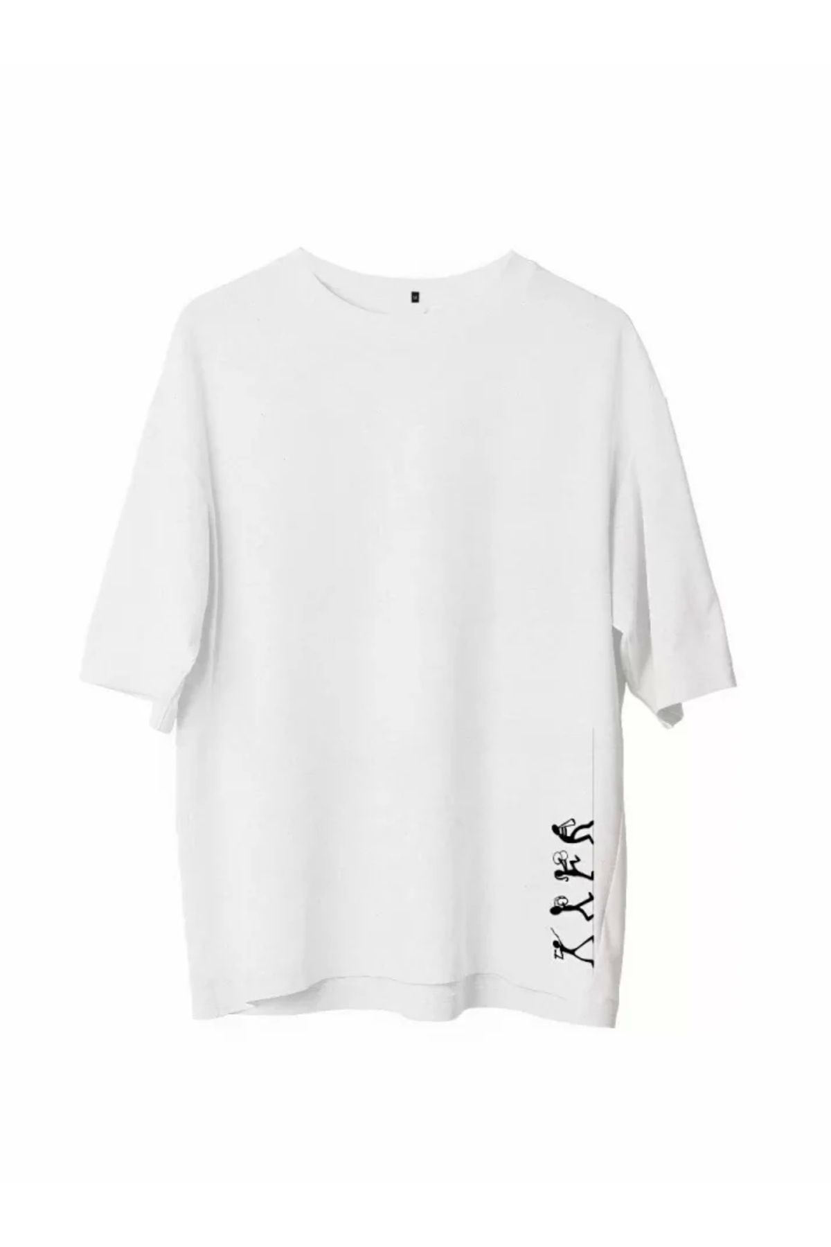 MODA Unisex Bisiklet Yaka Baskılı Oversize Thirt Beyaz