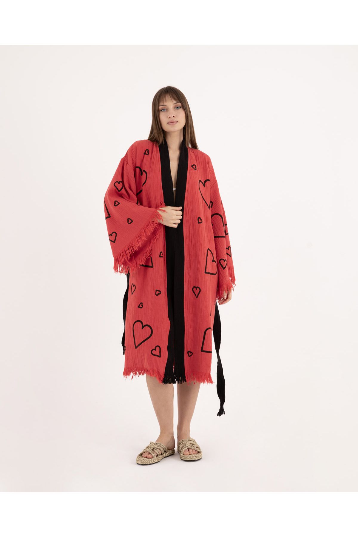 Nily Home Bornoz ,Plaj Elbisesi Kimono , Kaftan ,Sabahlık Göz Desen Baskılı