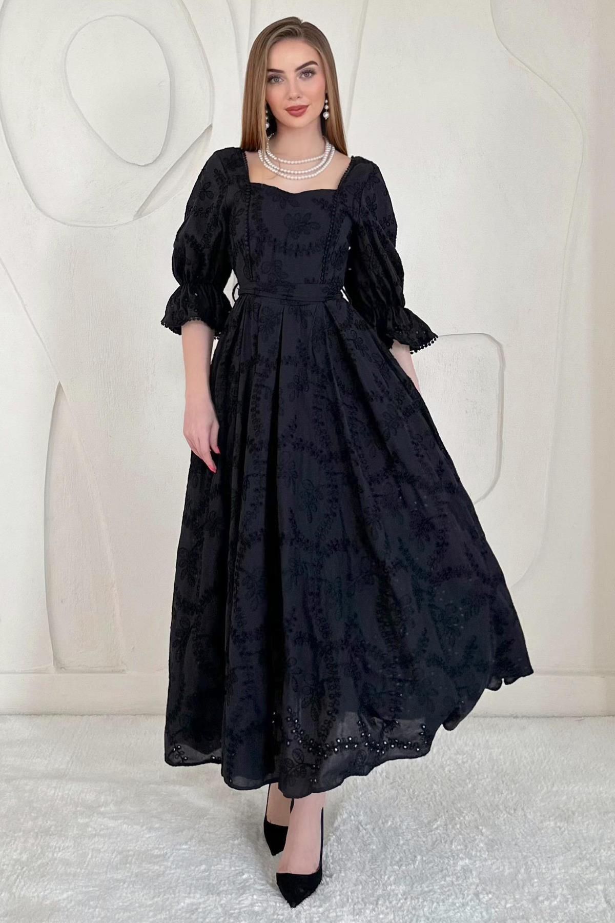 Elbee Fashion Woman Kolu Lastikli Fistolu Kuşaklı Elbise