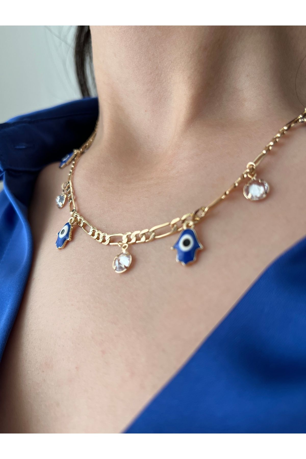 S&A Accessory Nazar Boncuklu İkili Çelik Kolye