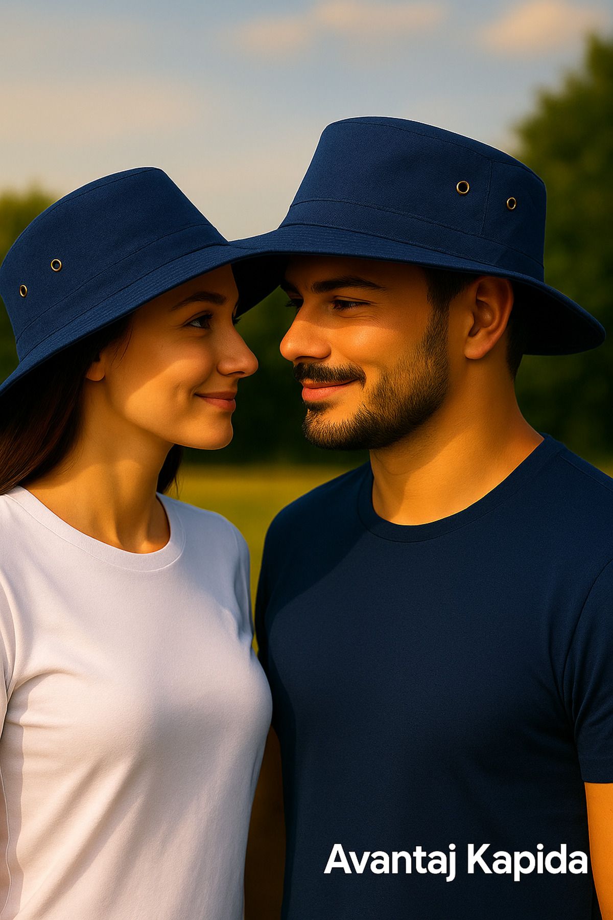Avantaj Kapıda ® Unisex UV Korumalı İpli Outdoor Yazlık Şapka – Geniş Kenarlı Krem & Lacivert