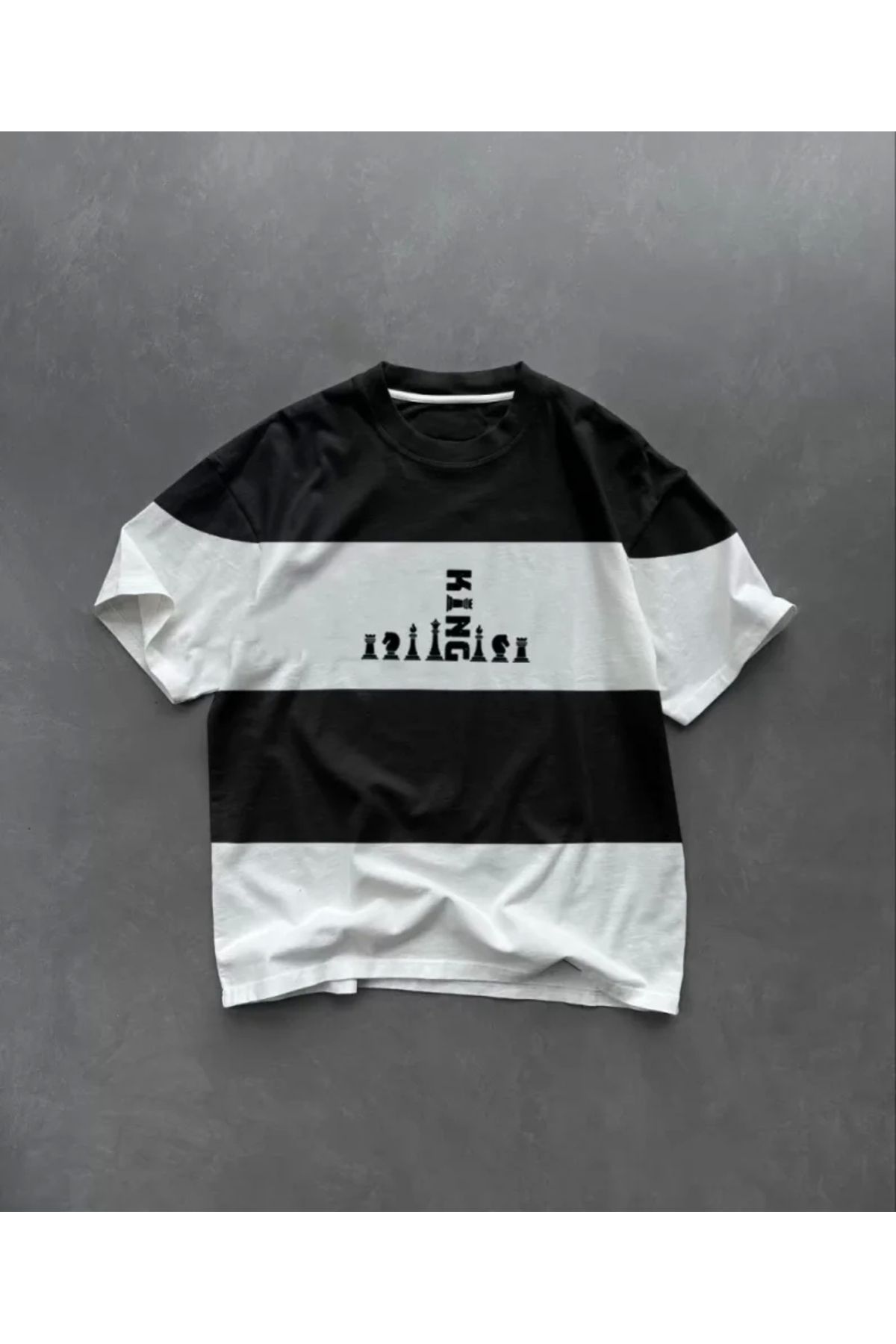 MODA Unisex Bisiklet Yaka Baskılı Parçalı Oversize Thirt iyah