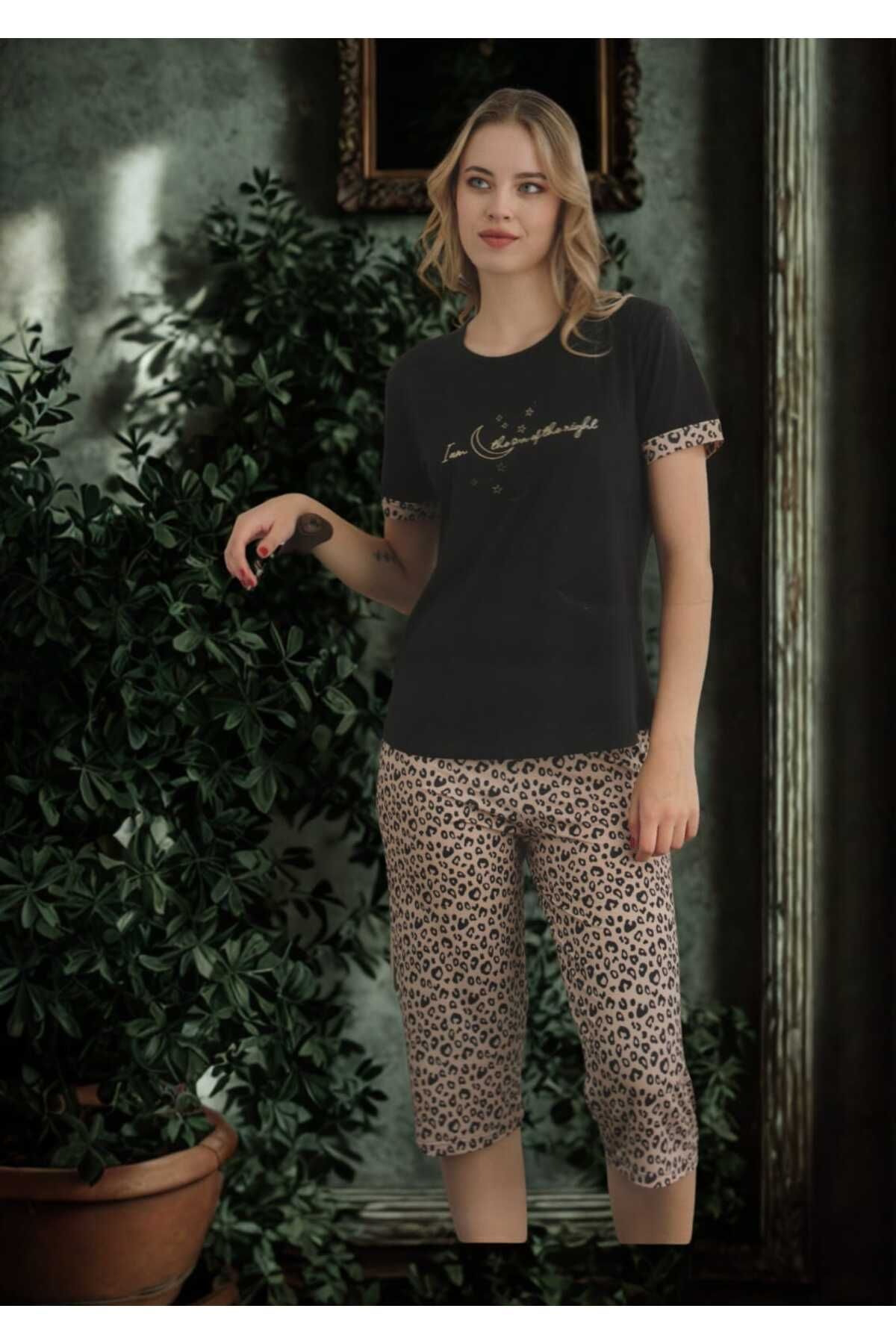 Pijamoni PİJAMONİ KADIN MİLAN KISA KOL KAPRİ PİJAMA TAKIMI