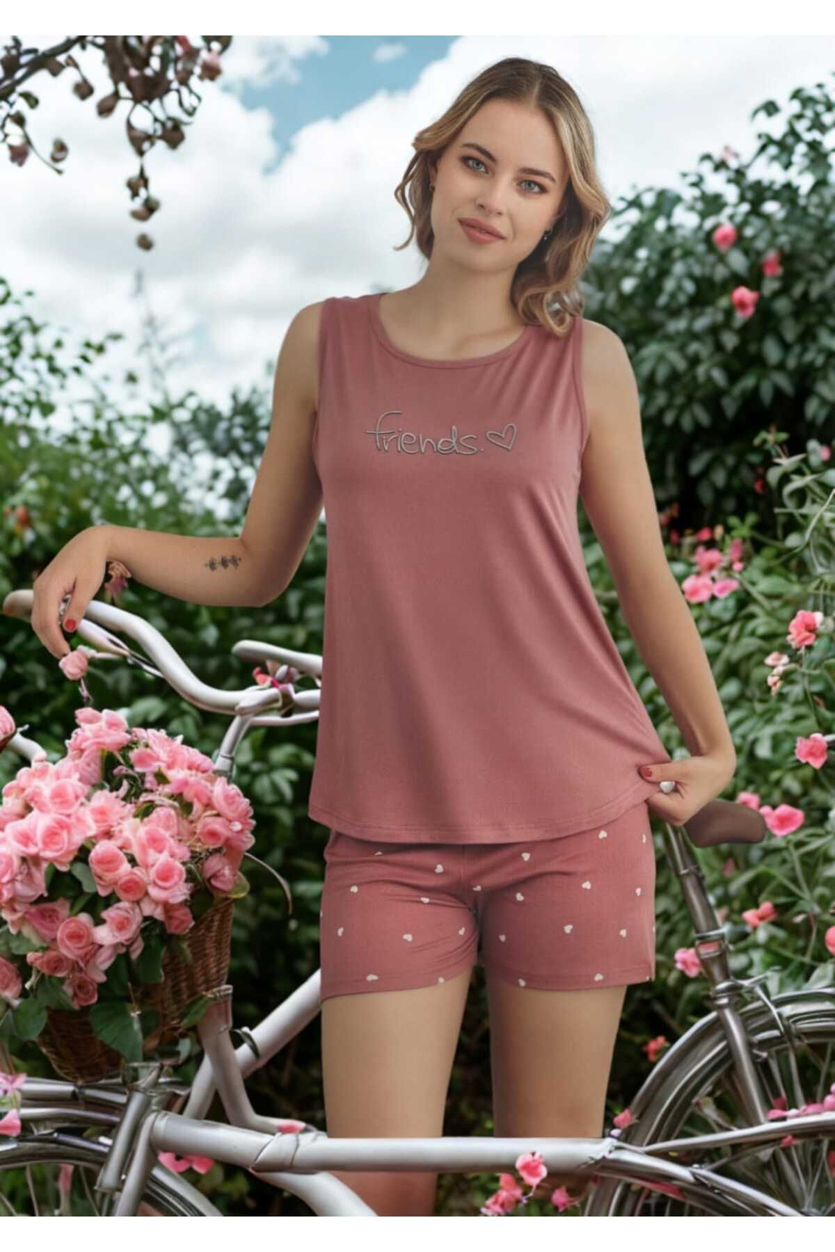 Pijamoni PİJAMONİ KADIN MİLAN KALIN ASKILI ŞORTLU PİJAMA TAKIMI