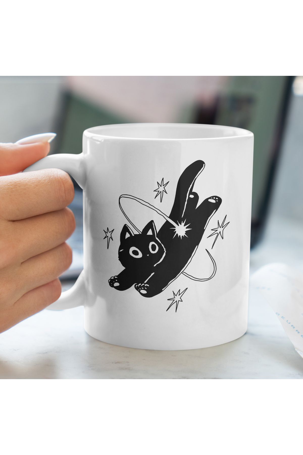 Ayabak Kupa Bardak - Parıltılı Kedi Desenli Kupa Bardak - Hediyelik Kupa Bardak