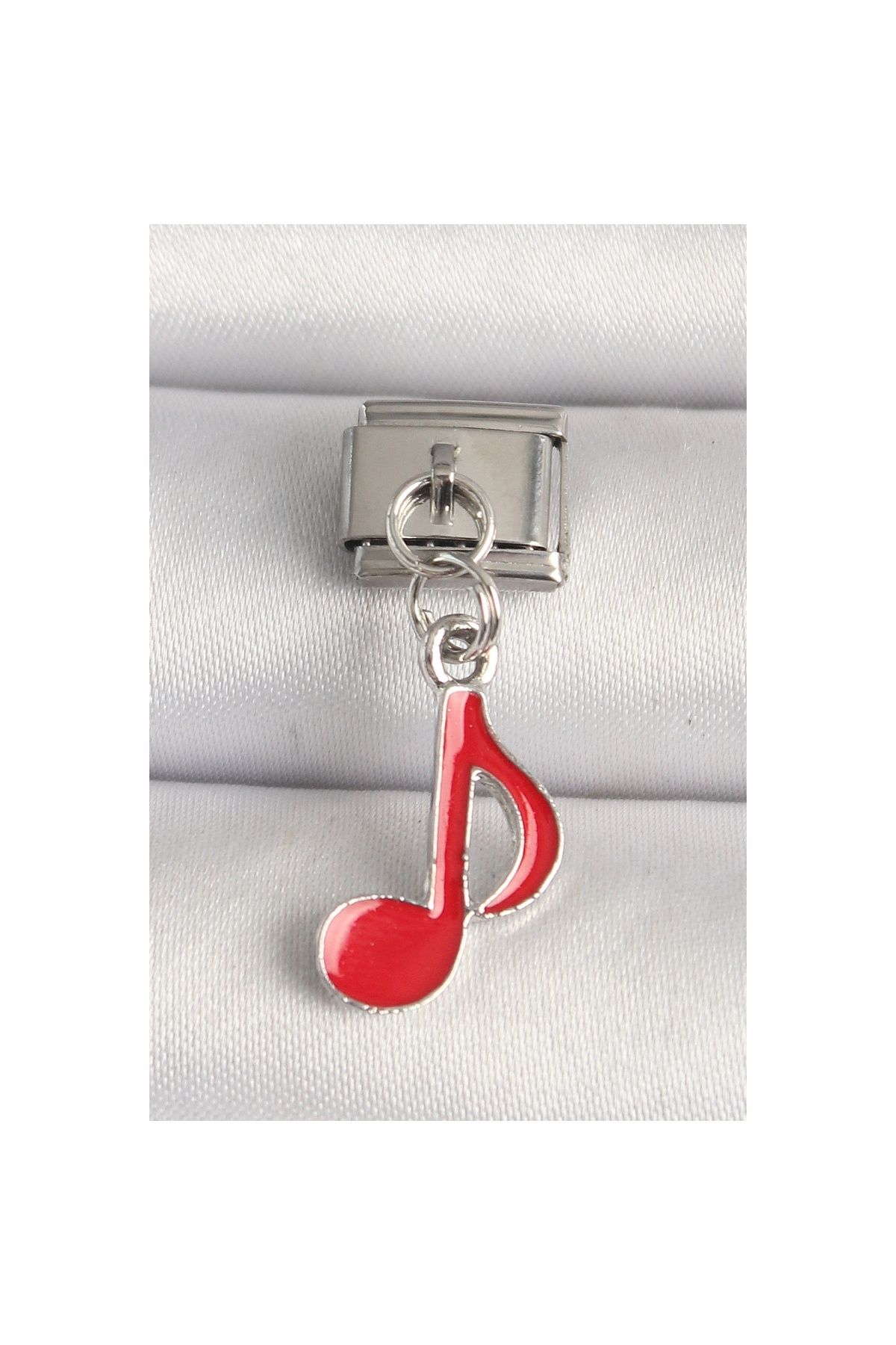 maarketim 316L Çelik Gümüş Renk Kırmızı Müzik Nota Model Nomination Charm