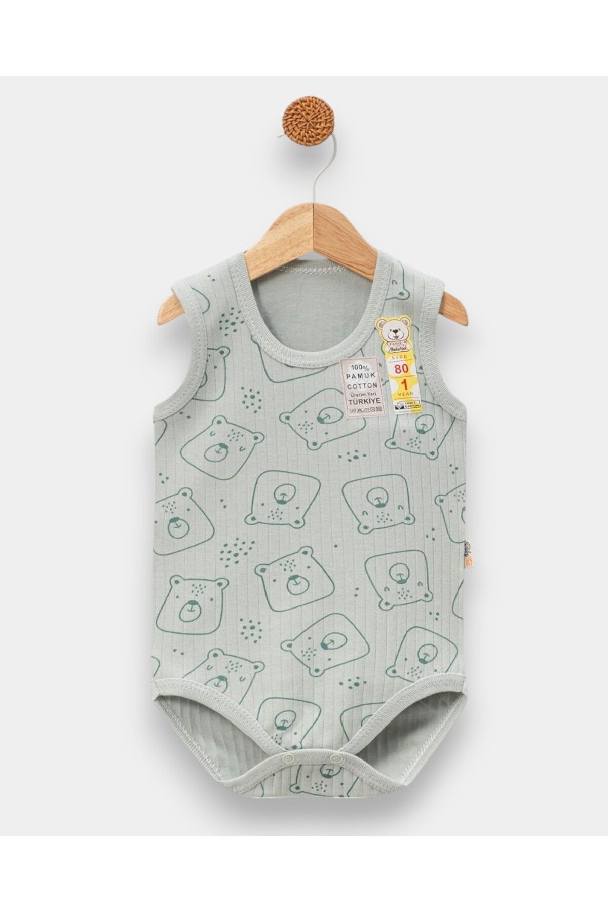 MINNOOSH BABY Sıfır Kol Desenli %100 Pamuk 0-9 AY Çıtçıt Zıbın