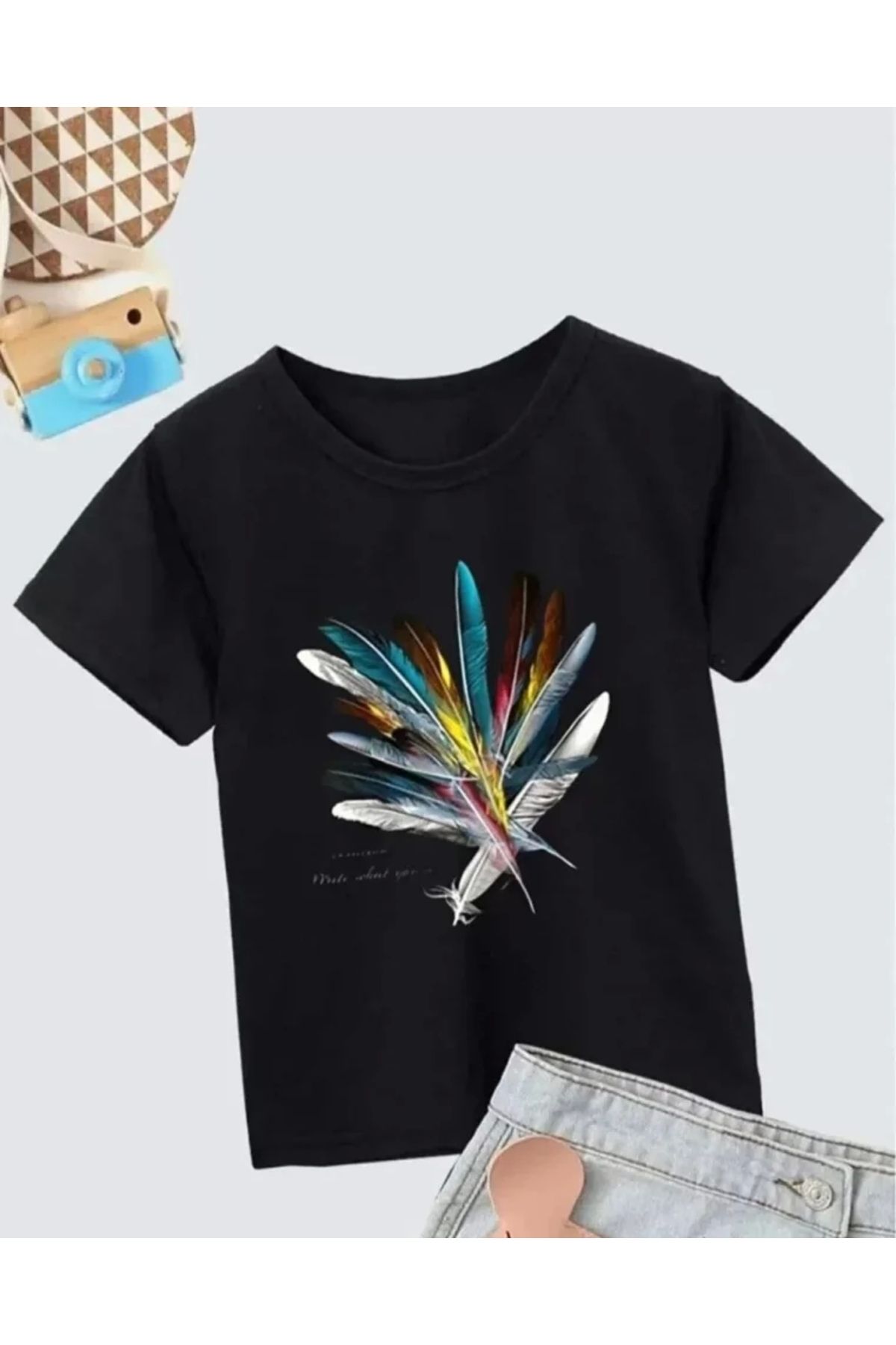 MODA Kız Çocuk Baskılı TShirt Siyah