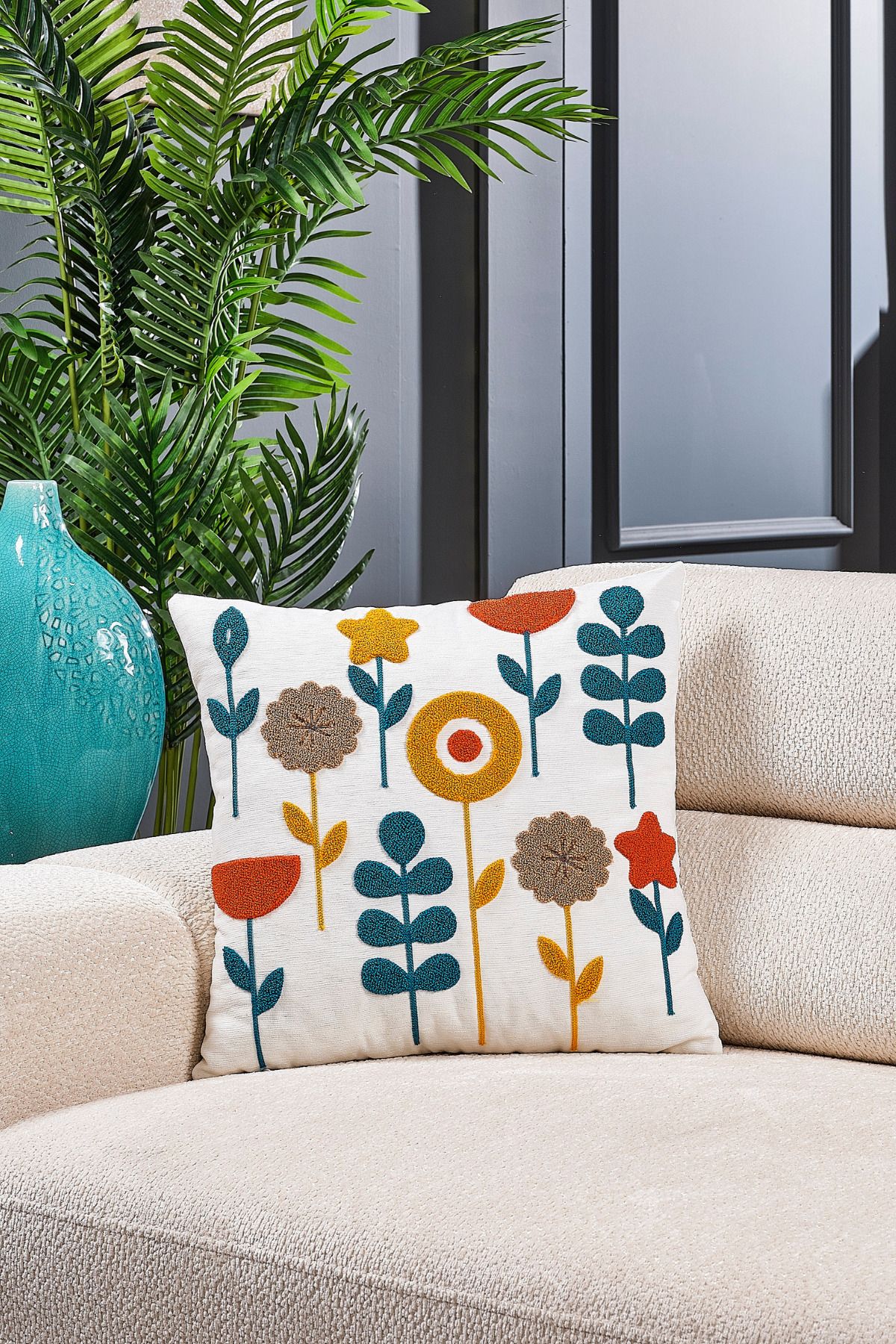 Home Seray Home Punch Nakışlı Şönil 44 x 44 cm Kırlent Kılıfı