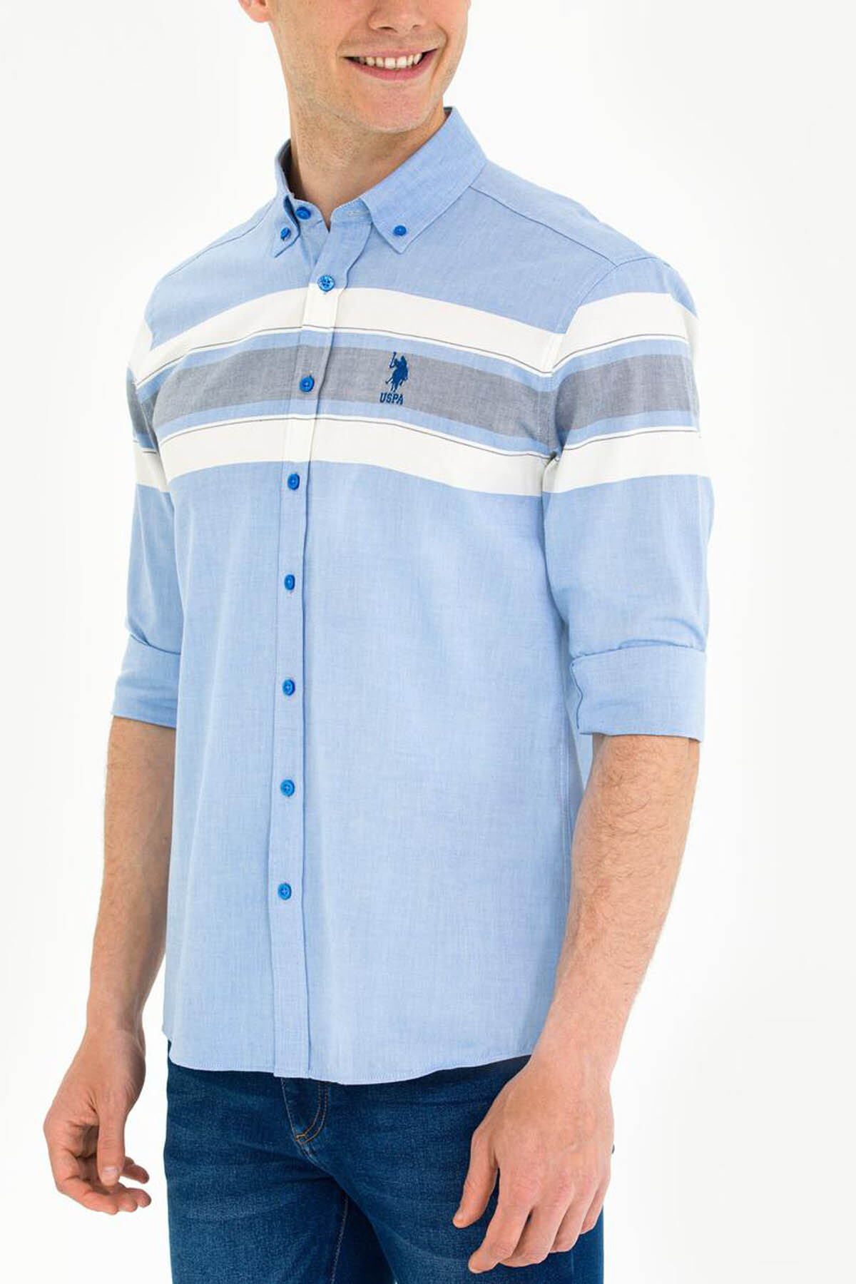 U.S. Polo Assn. Rıbaro Saks Erkek Gömlek 1584026 — آبی — تصویر 6 از 7