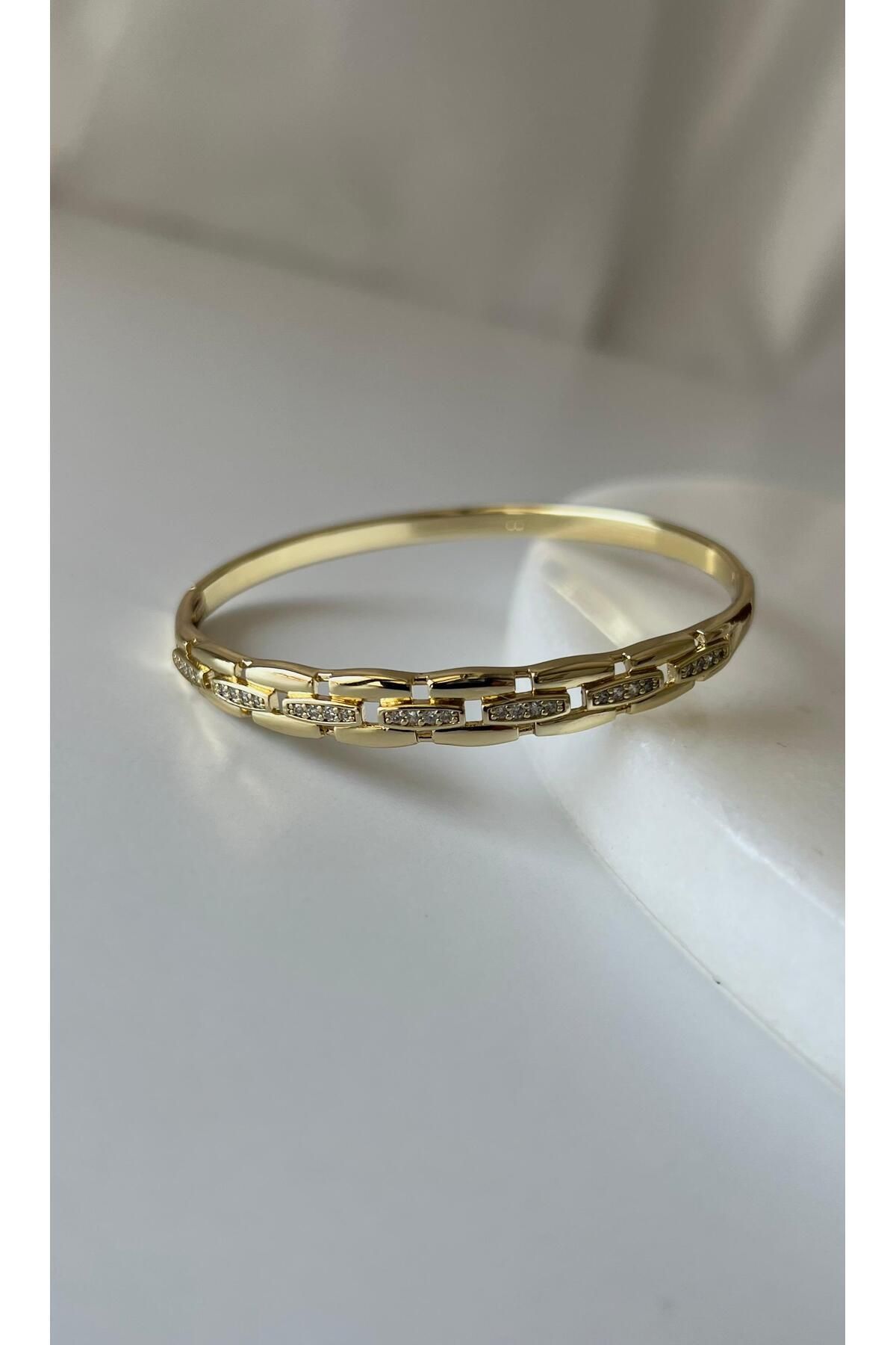 rimeaccessories 14k altın kaplama zirkon taşlı gold kelepçe