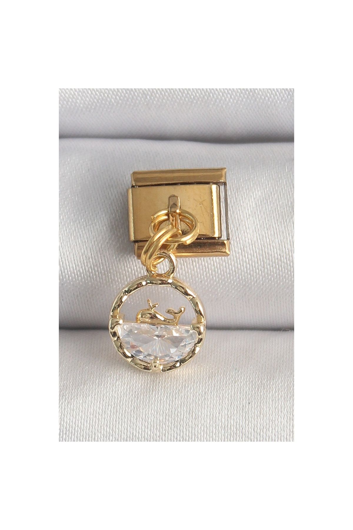 maarketim 316L Çelik Gold Renk Sallantı Zirkon Taşlı Balina Model Nomination Charm