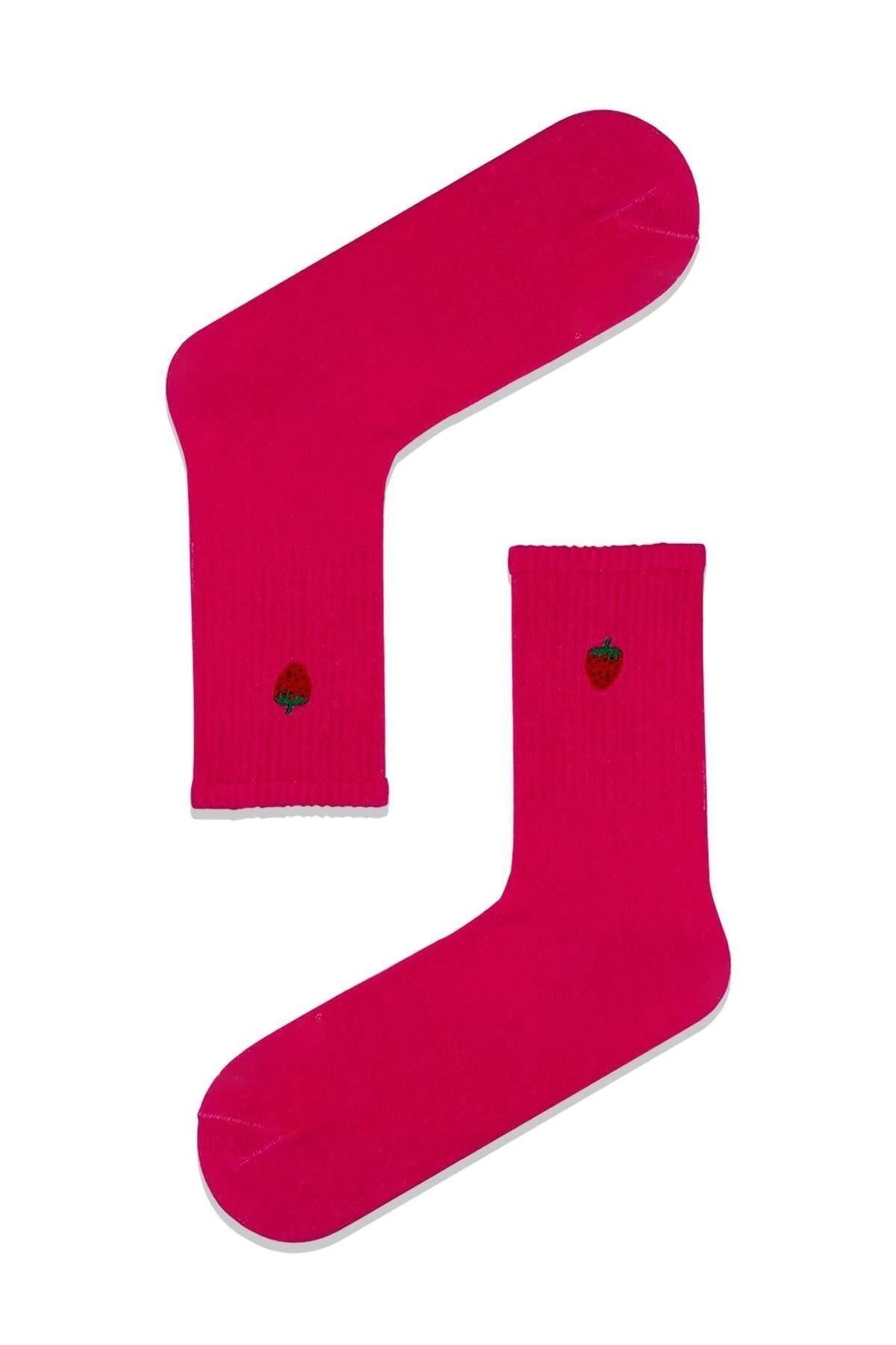 AKSU ÇORAP Çilek Nakışlı Pembe Tenis Spor Çorap